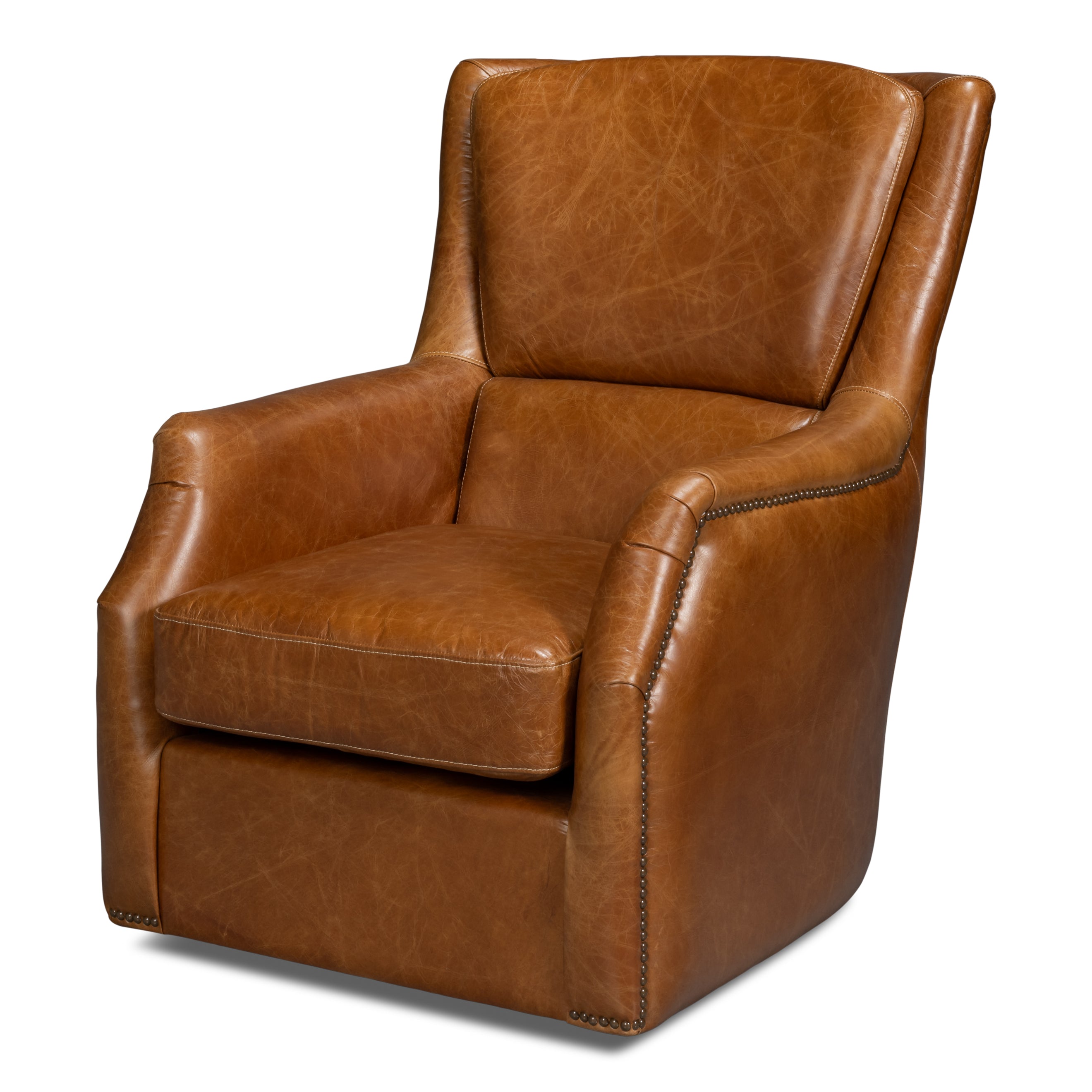 Baker Leather Swivel Chair