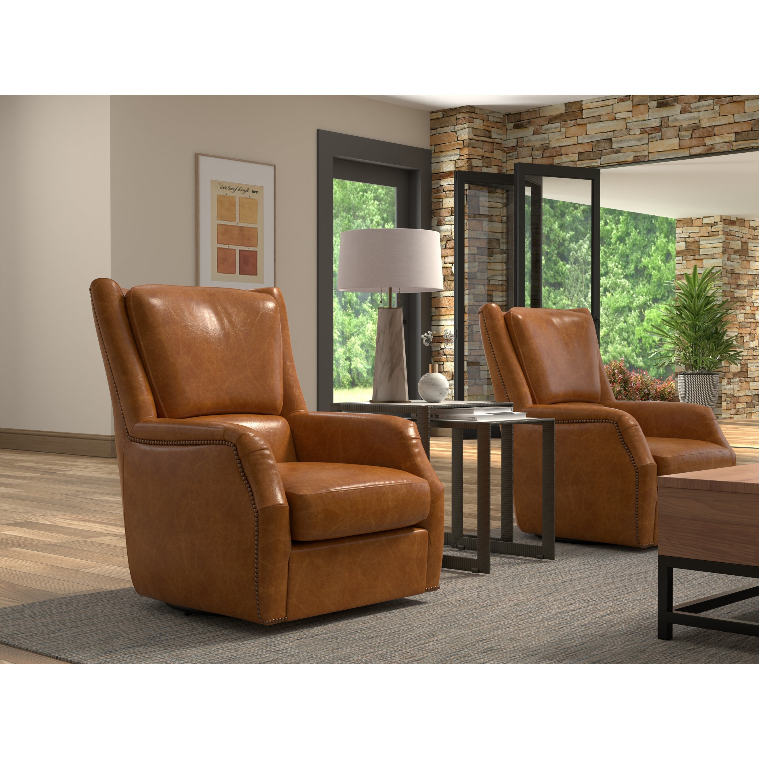 Baker Leather Swivel Chair