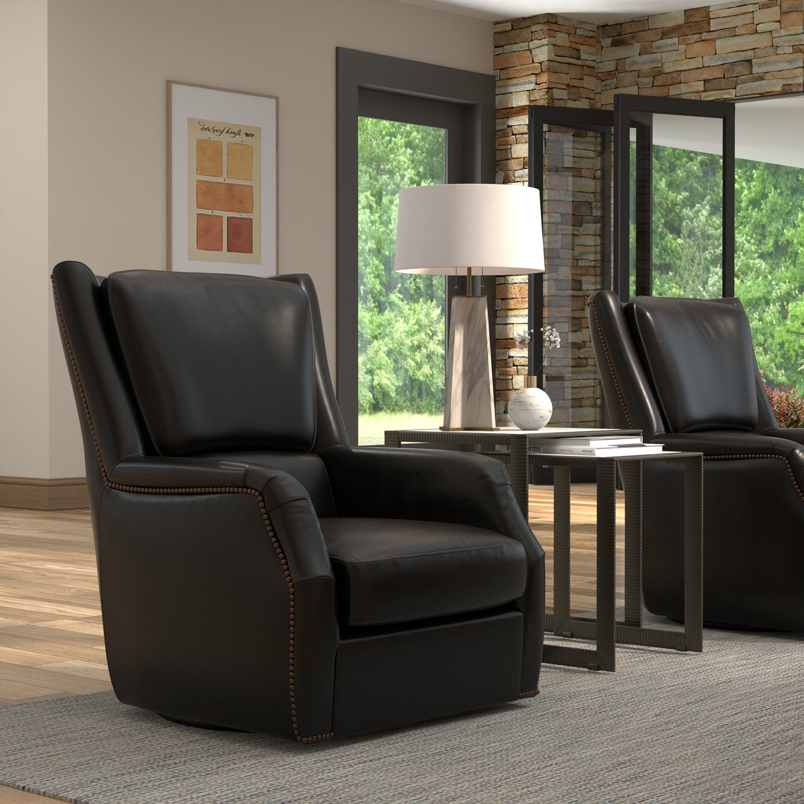 Baker Leather Swivel Chair