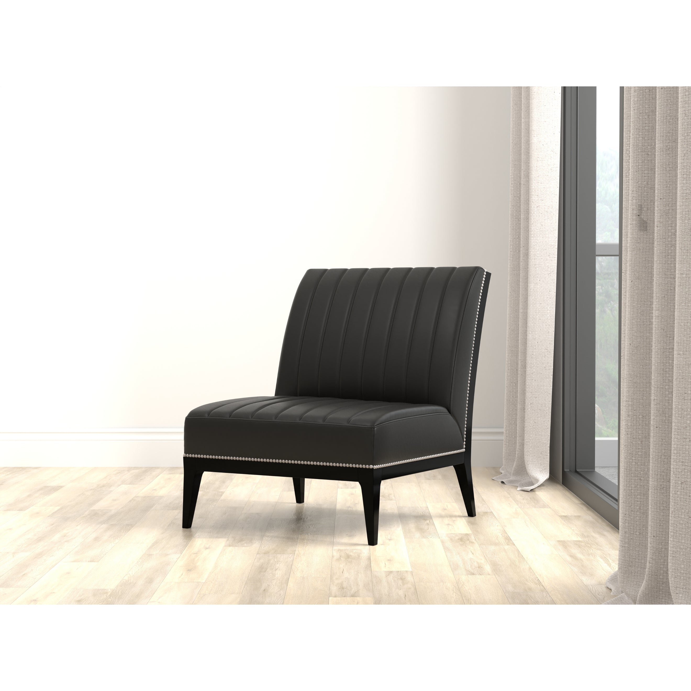 Agave Black Leather Slipper Chair