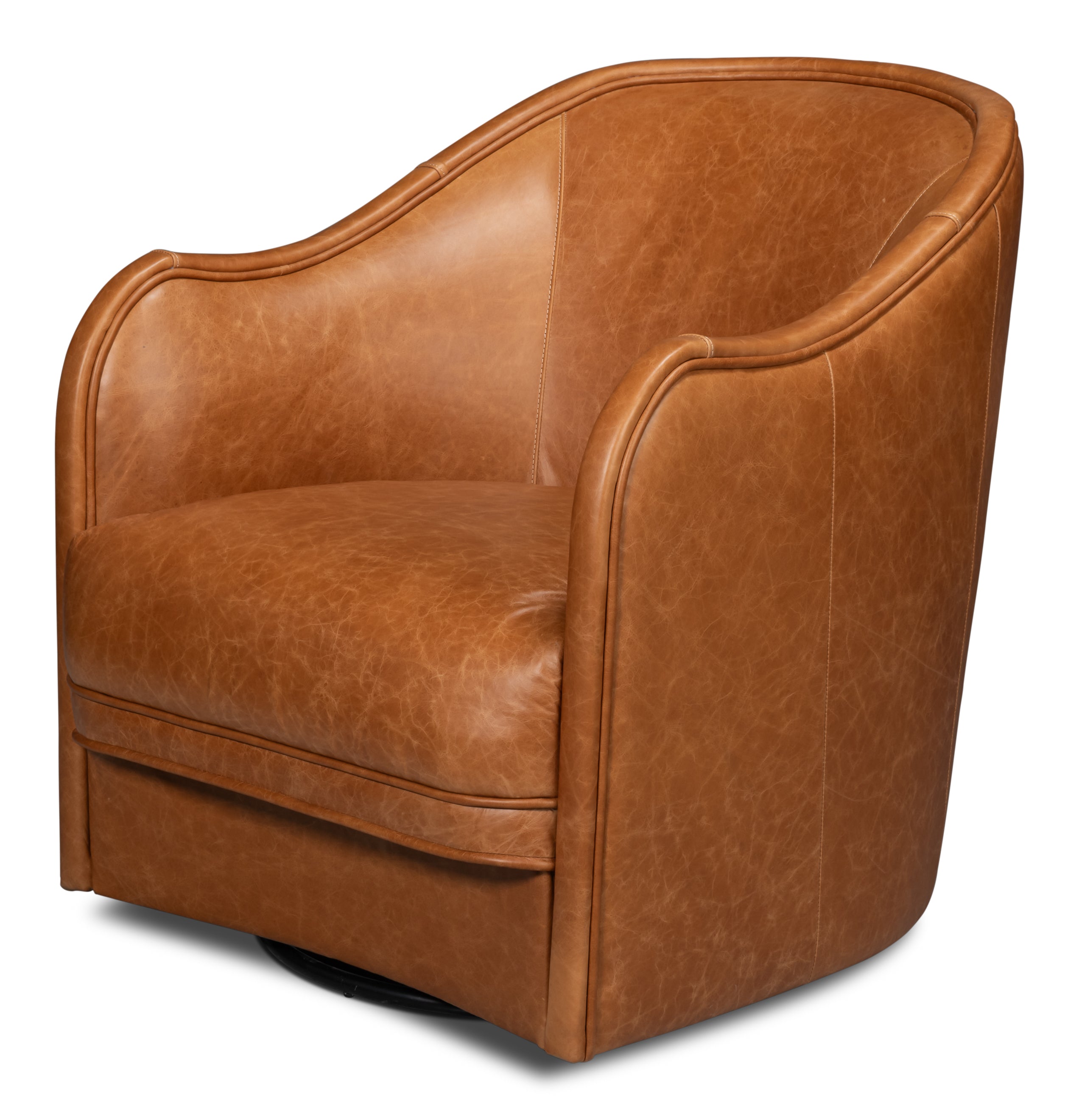 Braxton Leather Swivel Chair - Brown