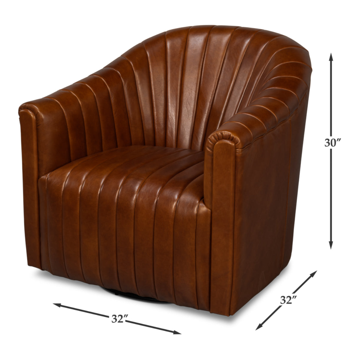 Essex Swivel Chair by Sarreid, dimensional diagram: 32 inches wide, 32 inches deep and 30 inches high.