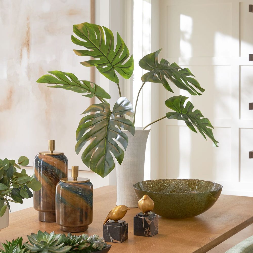 Uttermost Muse Monstera White Vase Centerpiece