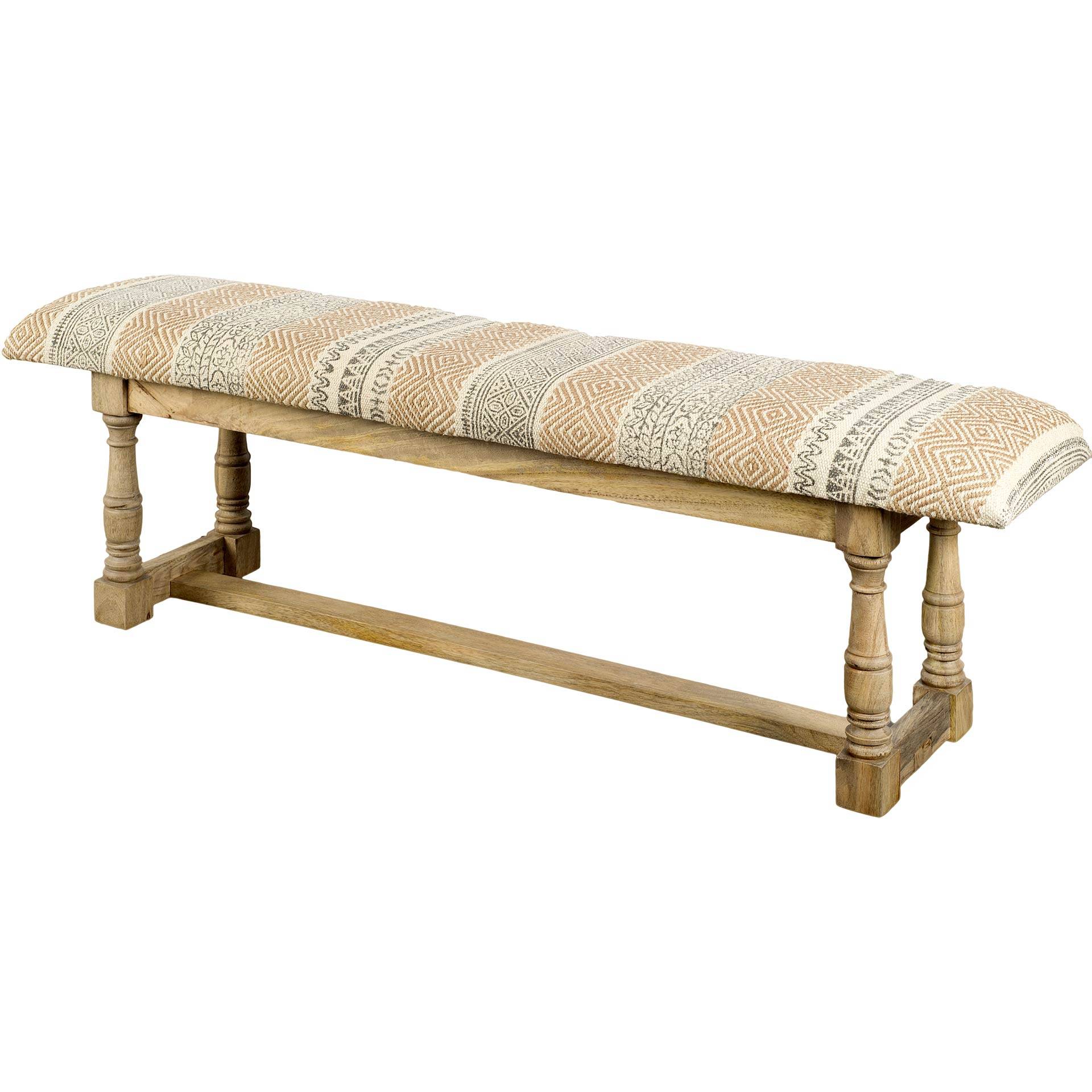Greenfield II Patterned Tan Upholstered Wood Frame Accent Bench