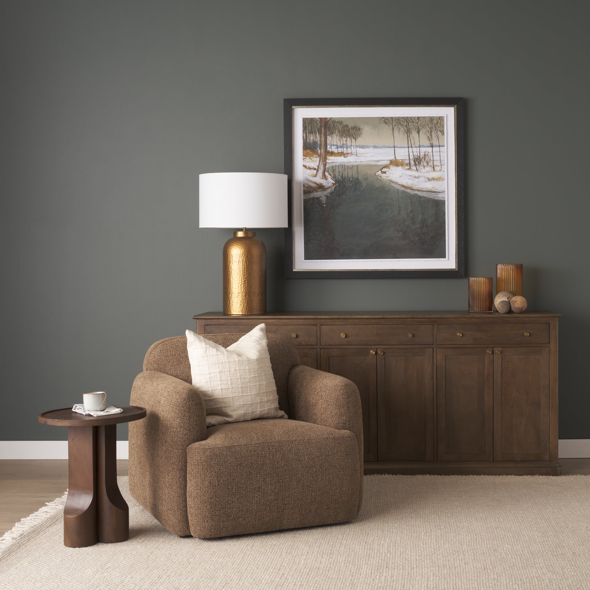 Baron Solid Wood with Antiqued Aged Brass Knobs 3-Drawer 6-Door Sideboard