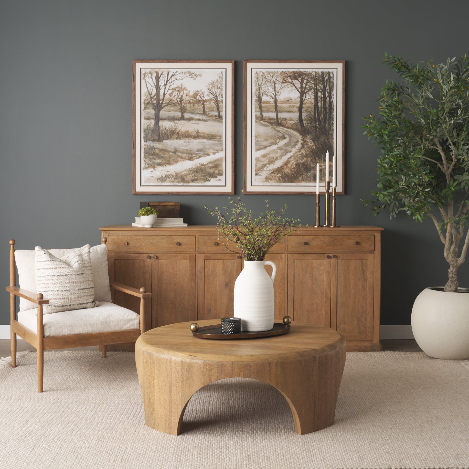 Baron Solid Wood with Antiqued Aged Brass Knobs 3-Drawer 6-Door Sideboard