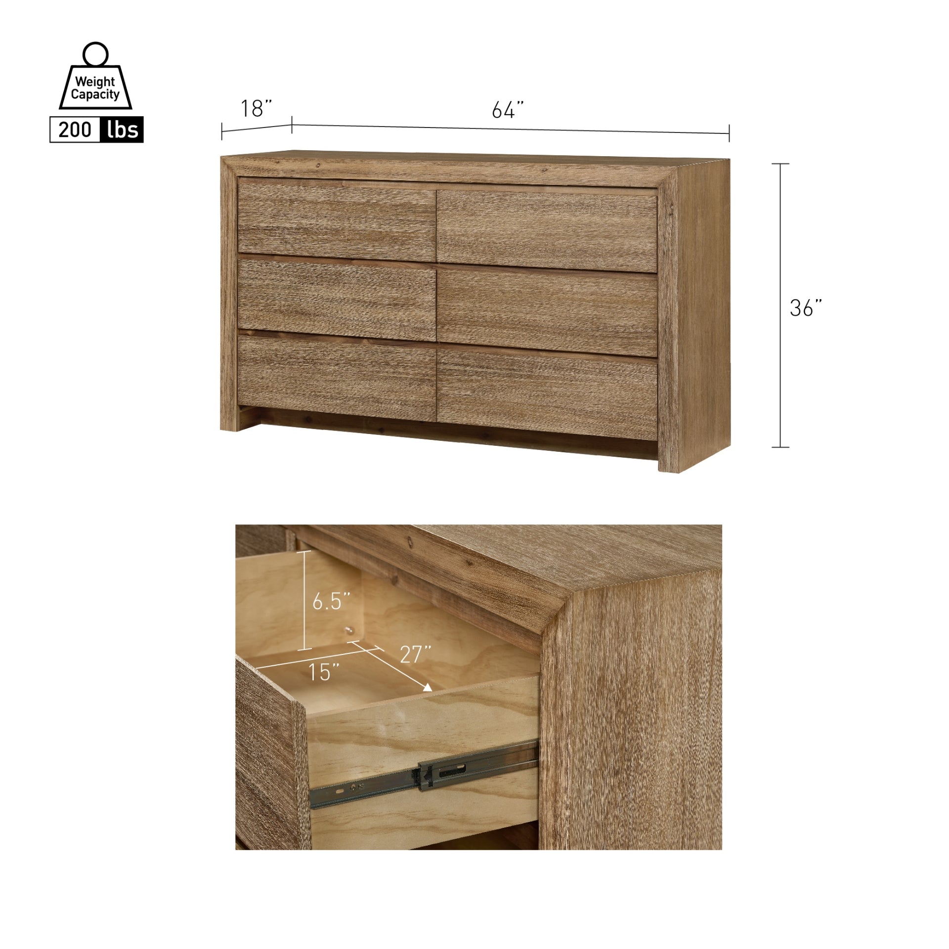 Zerano 6 Drawers Dresser - Brushed Smoke