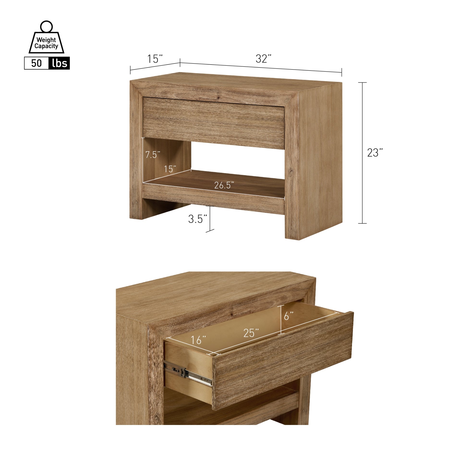 Zerano Nightstand/Side Table - Brushed Smoke