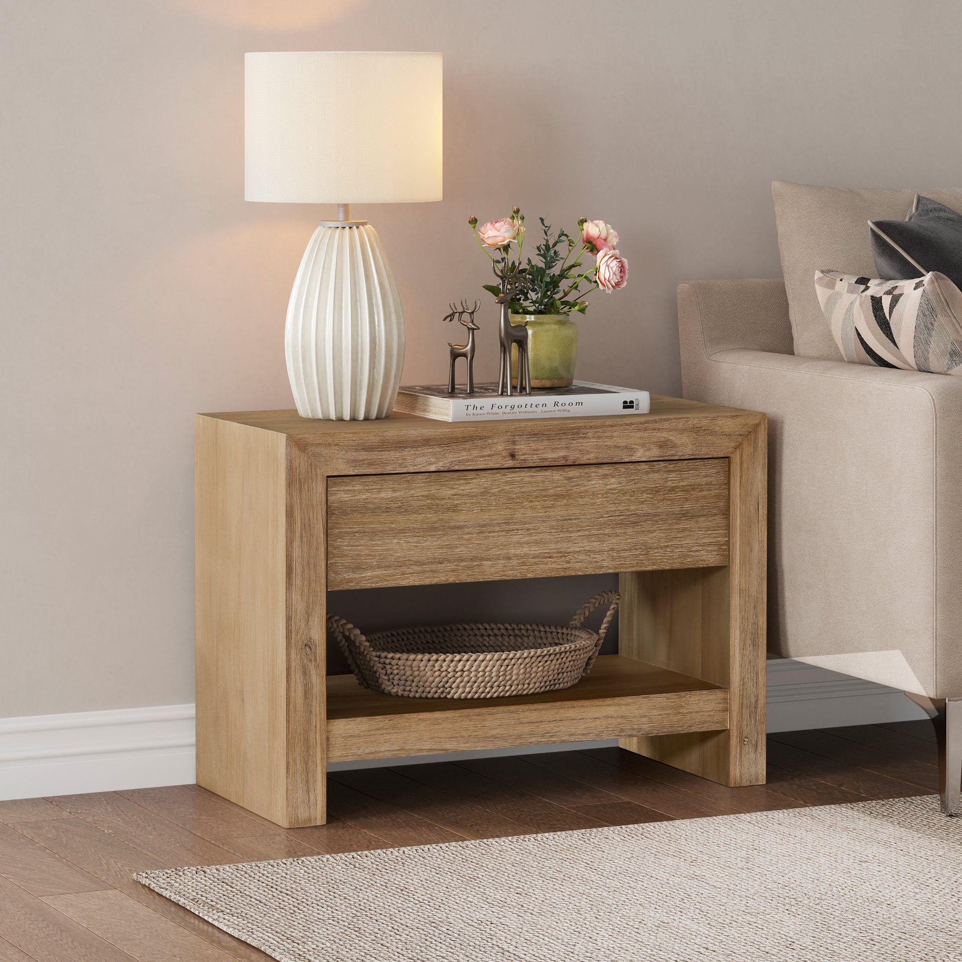Zerano Nightstand/Side Table - Brushed Smoke