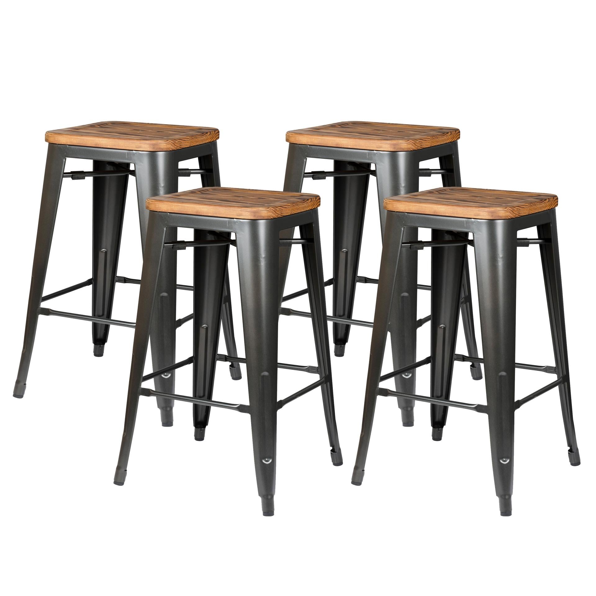 Metropolis Wood Backless Counter Stool - Set of 4