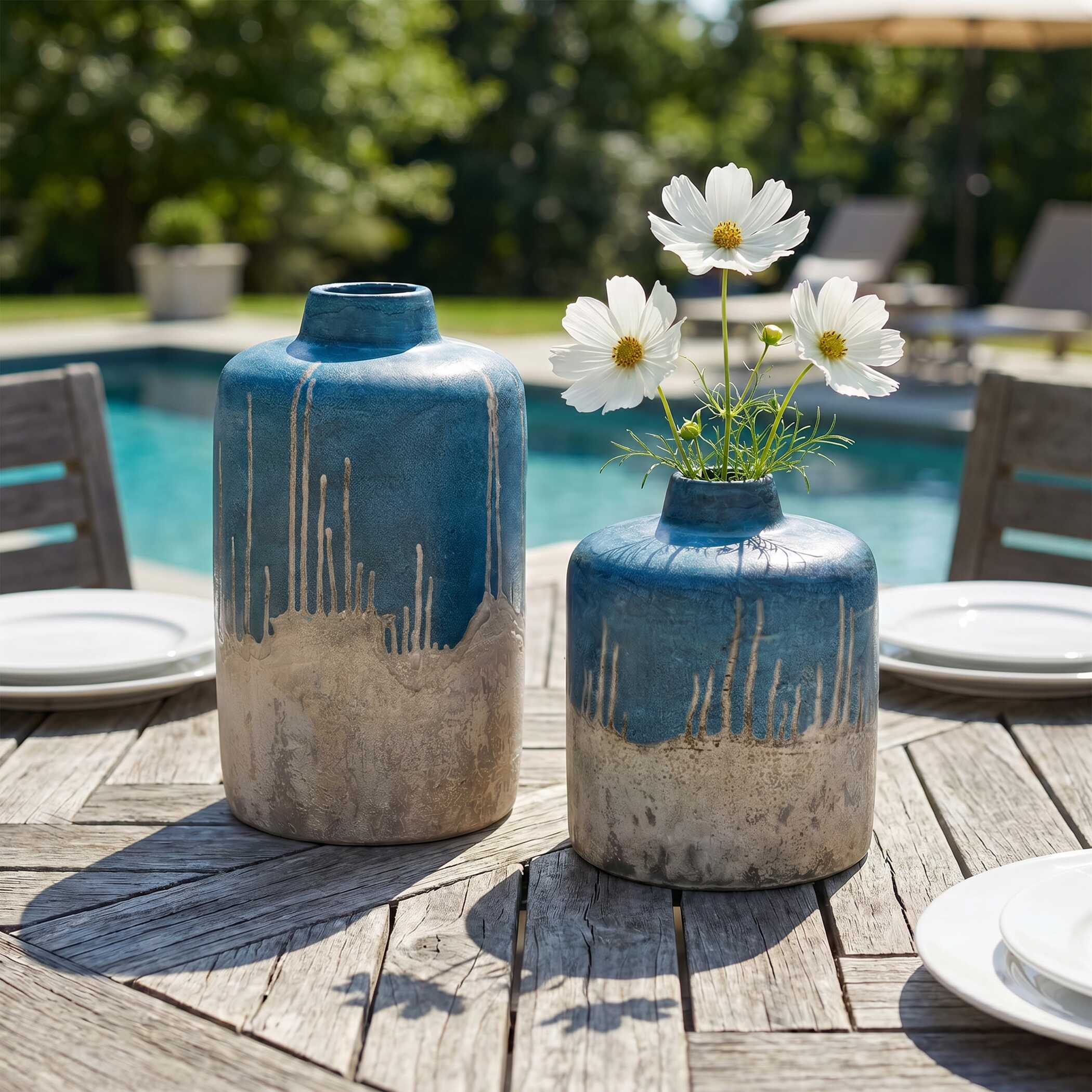 Uttermost Coastal Cascade Indoor-Outdoor Blue Vases - Set of 2