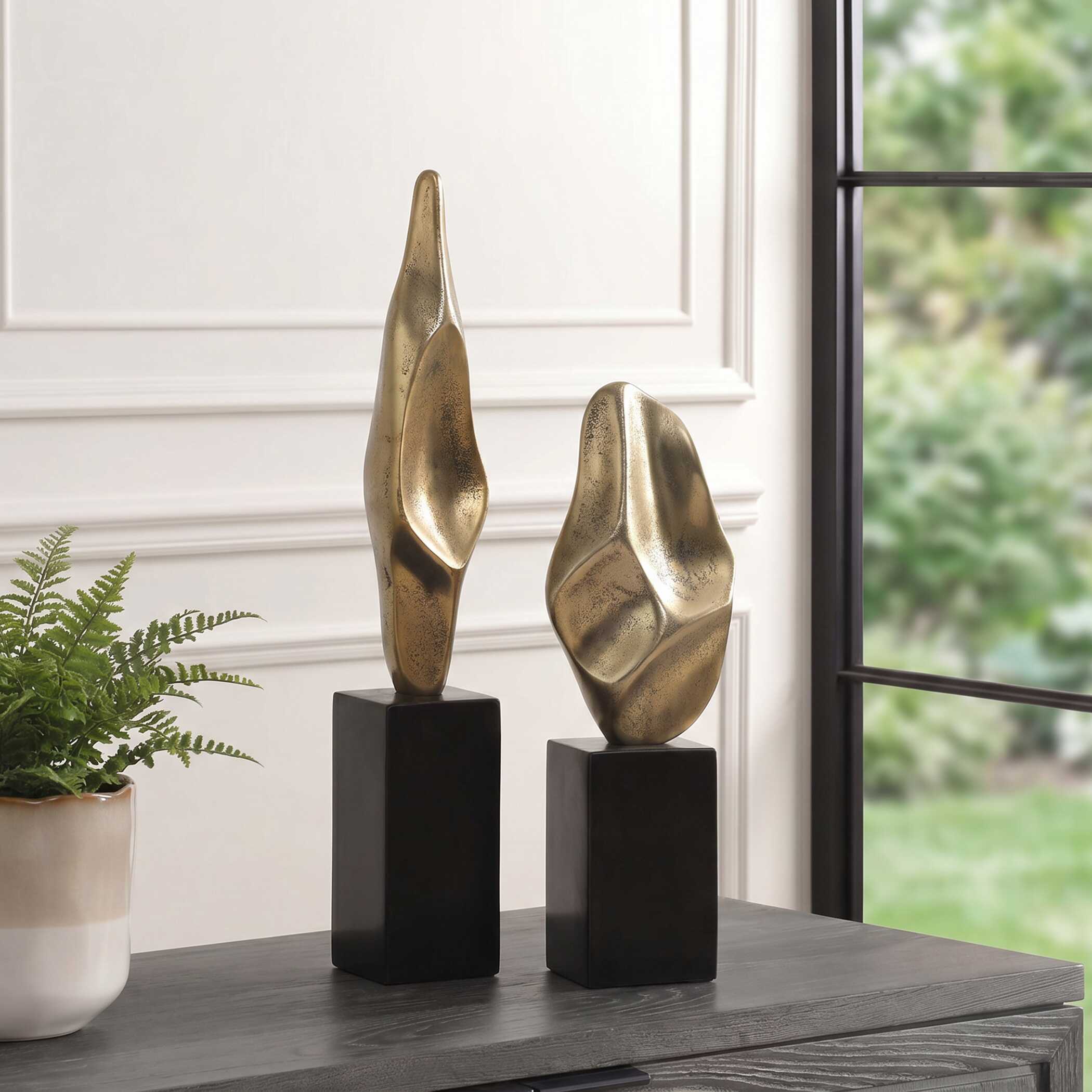 Uttermost Fluid Geometry Gold Sculptures - Set of 2