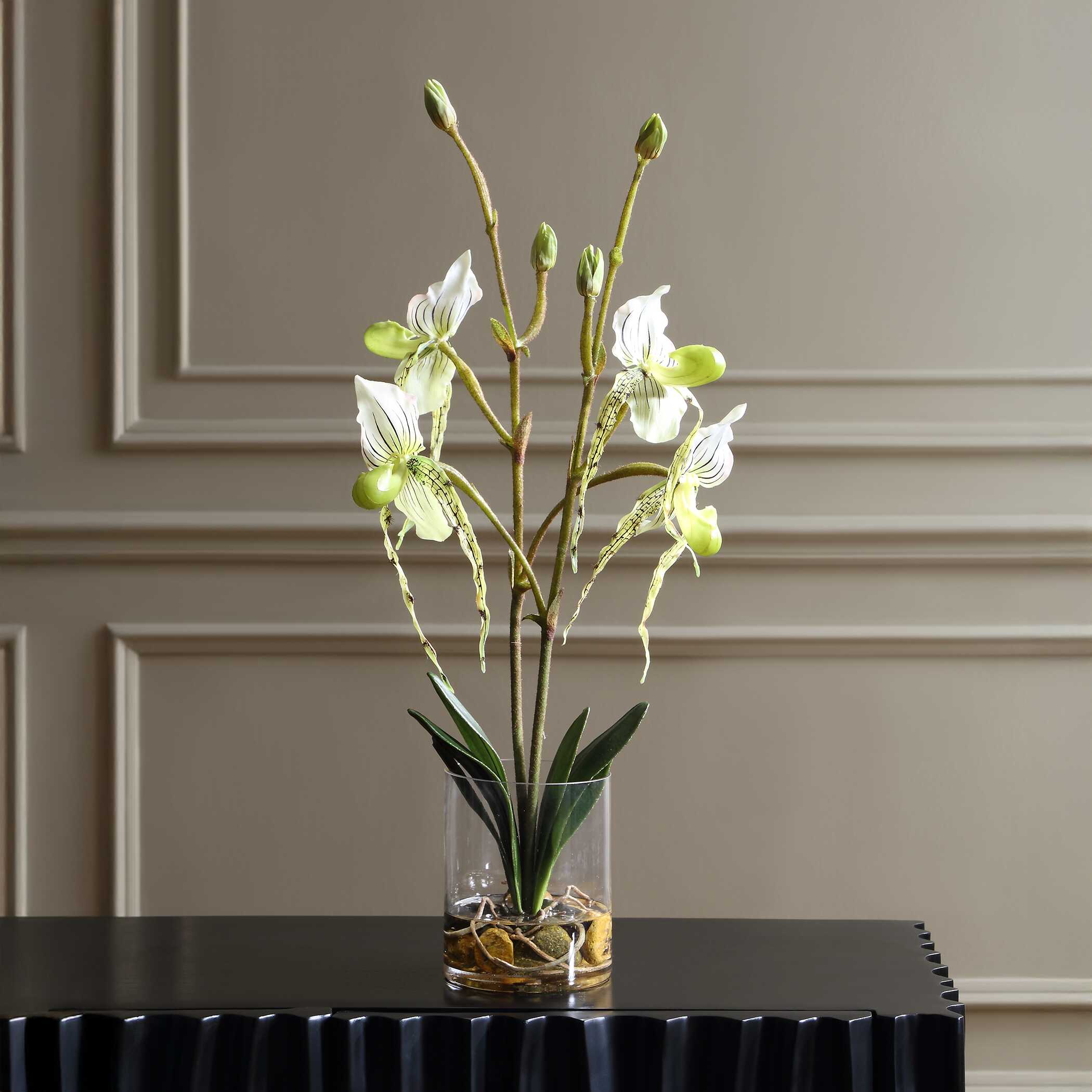 Uttermost Lady Slipper Orchid in Glass Vase