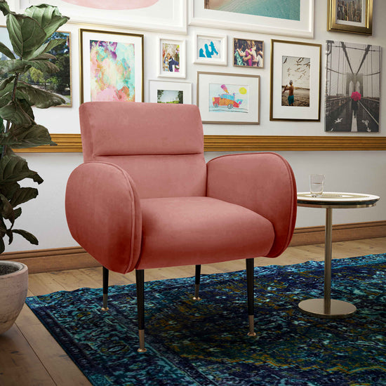 Babe Salmon Velvet Chair  OB OUTLET     Four Hands, Mid Century Modern Furniture, Old Bones Furniture Company, Old Bones Co, Modern Mid Century, Designer Furniture, https://www.oldbonesco.com/