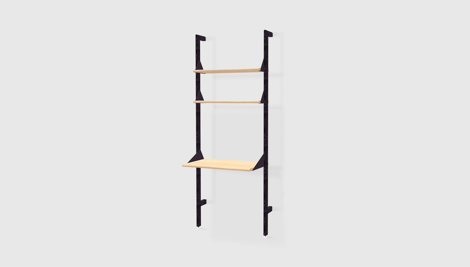 Branch-1 Shelving Unit with Desk Black Uprights Black Brackets Blonde ShelvesSHELVING Gus*  Black Uprights Black Brackets Blonde Shelves   Four Hands, Mid Century Modern Furniture, Old Bones Furniture Company, Old Bones Co, Modern Mid Century, Designer Furniture, https://www.oldbonesco.com/