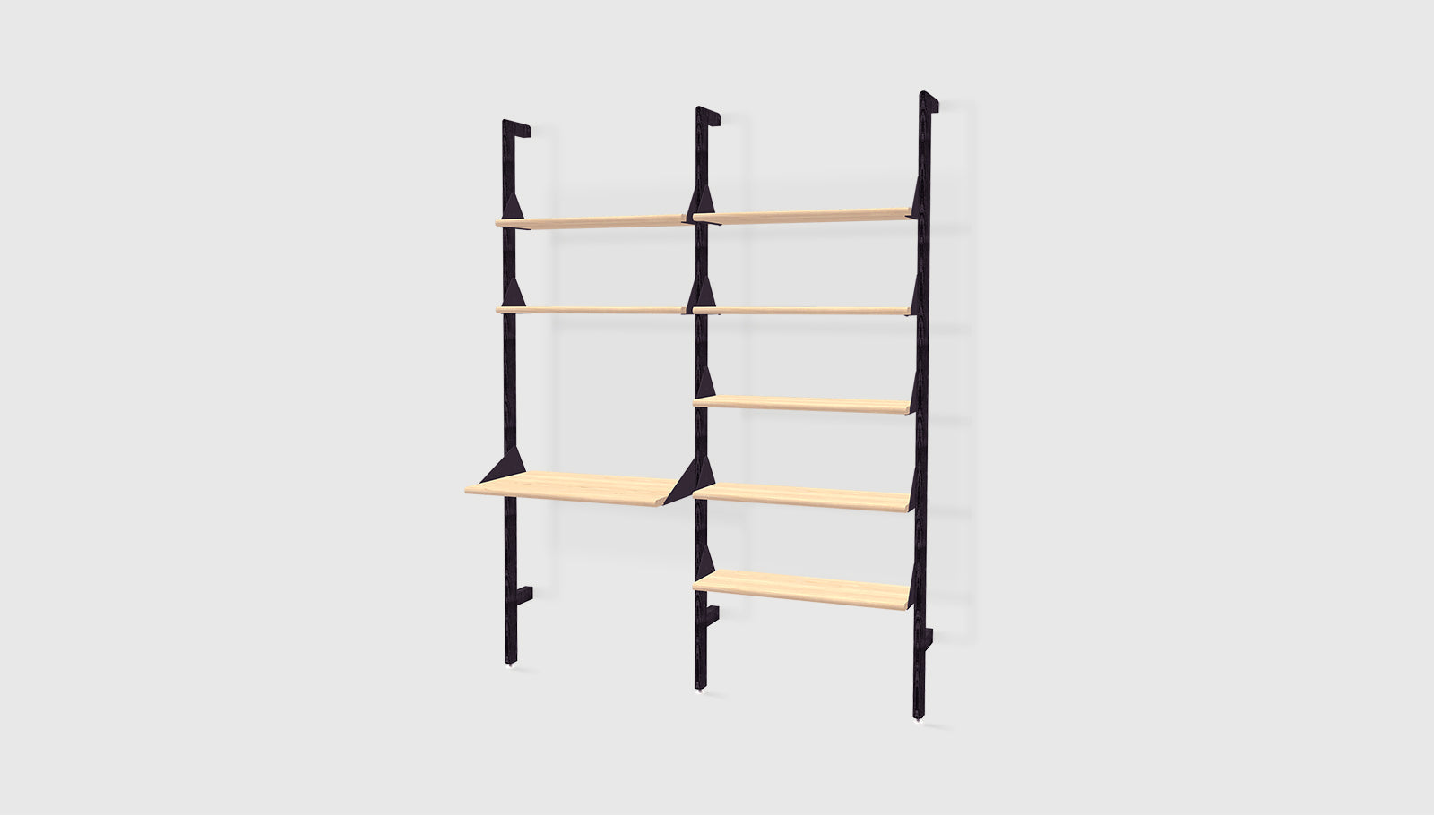 Branch-2 Shelving Unit with Desk Black Uprights Black Brackets Blonde ShelvesSHELVING Gus*  Black Uprights Black Brackets Blonde Shelves   Four Hands, Mid Century Modern Furniture, Old Bones Furniture Company, Old Bones Co, Modern Mid Century, Designer Furniture, https://www.oldbonesco.com/