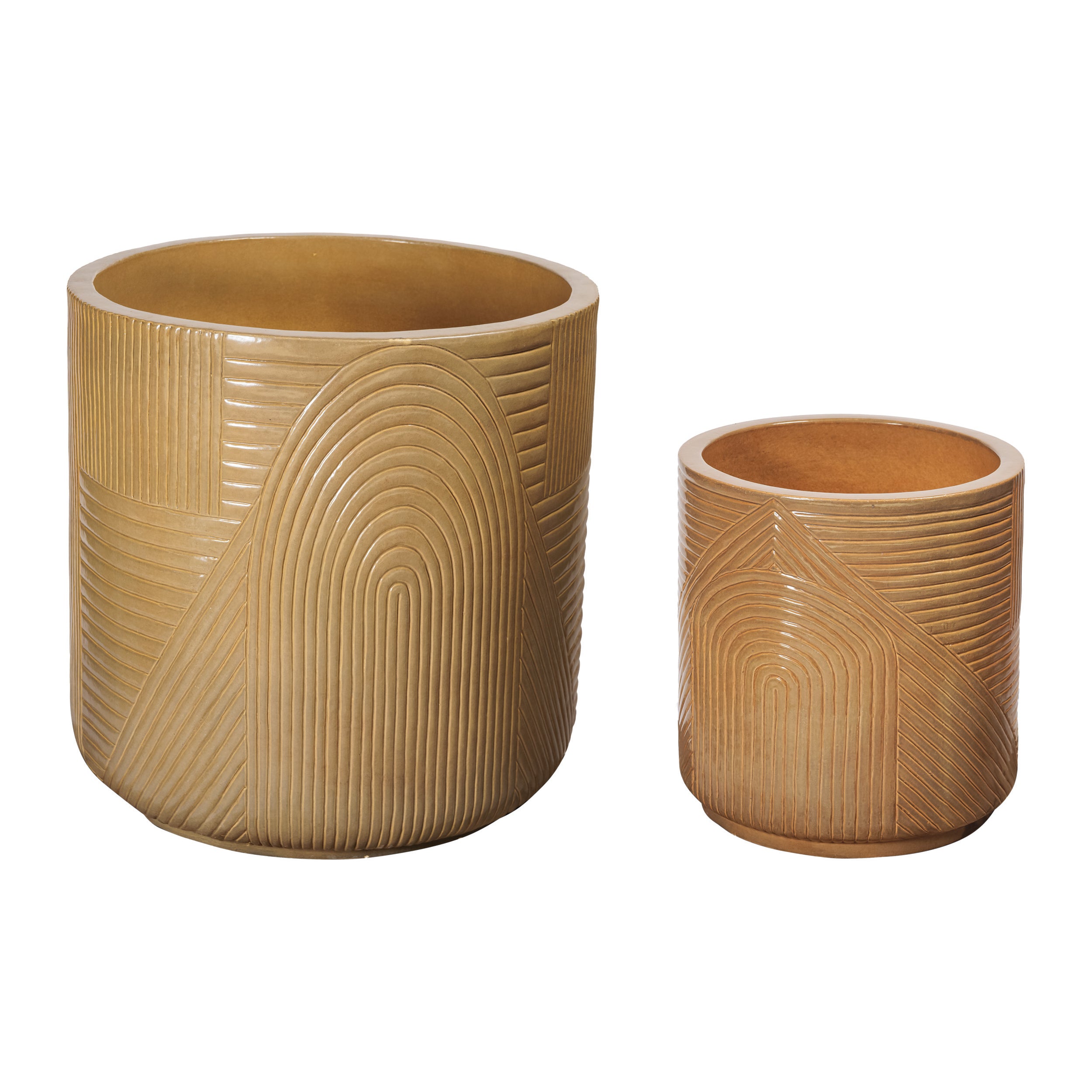wood & stoneware indoor planter large Seasonal Living Ceramics Taupe Gloss Planter