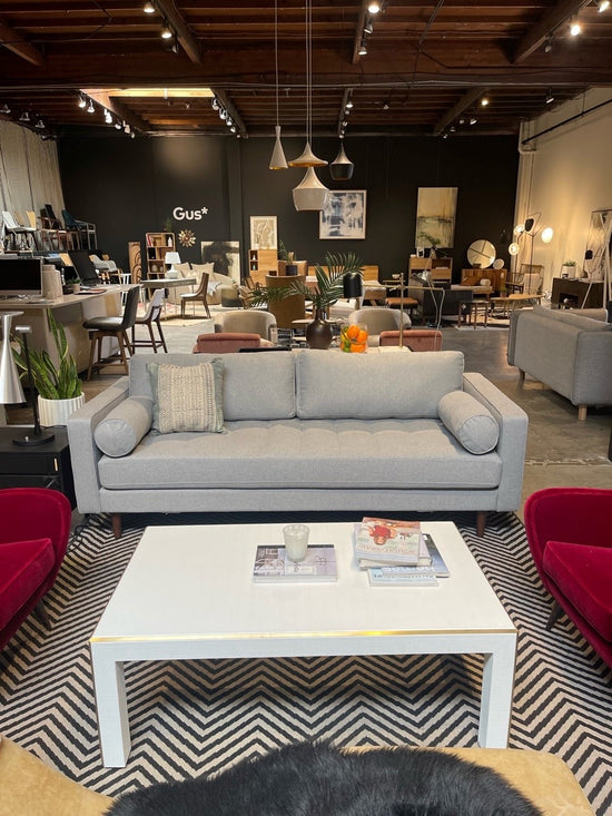 FLOOR MODEL - CAVE SOFA 88" - GRAY TWEED  OB OUTLET     Four Hands, Mid Century Modern Furniture, Old Bones Furniture Company, Old Bones Co, Modern Mid Century, Designer Furniture, https://www.oldbonesco.com/