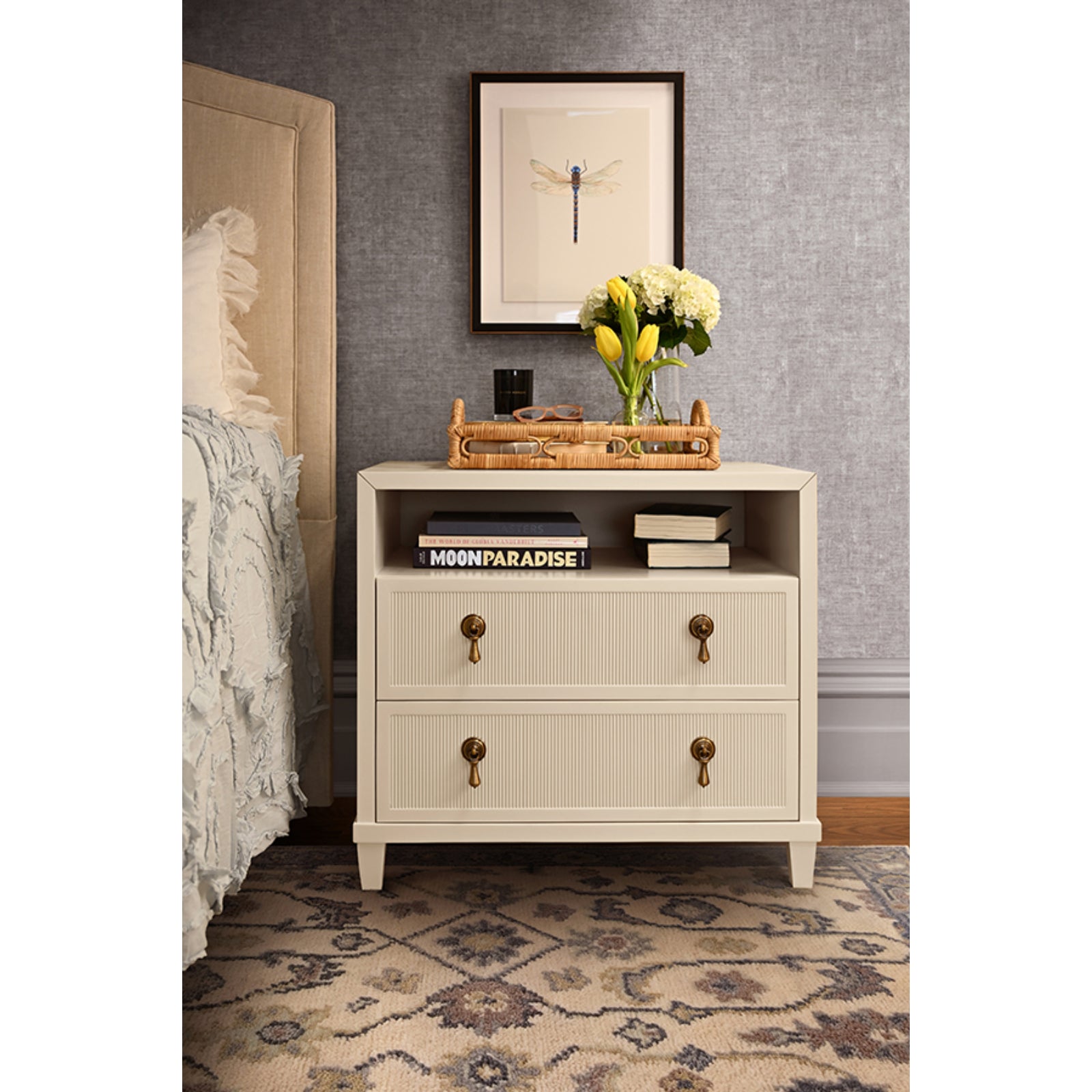 Corine Two Drawer Open Shelf Side Table