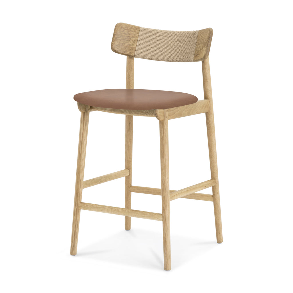 Converse Leather Solid Oak Counter Stool