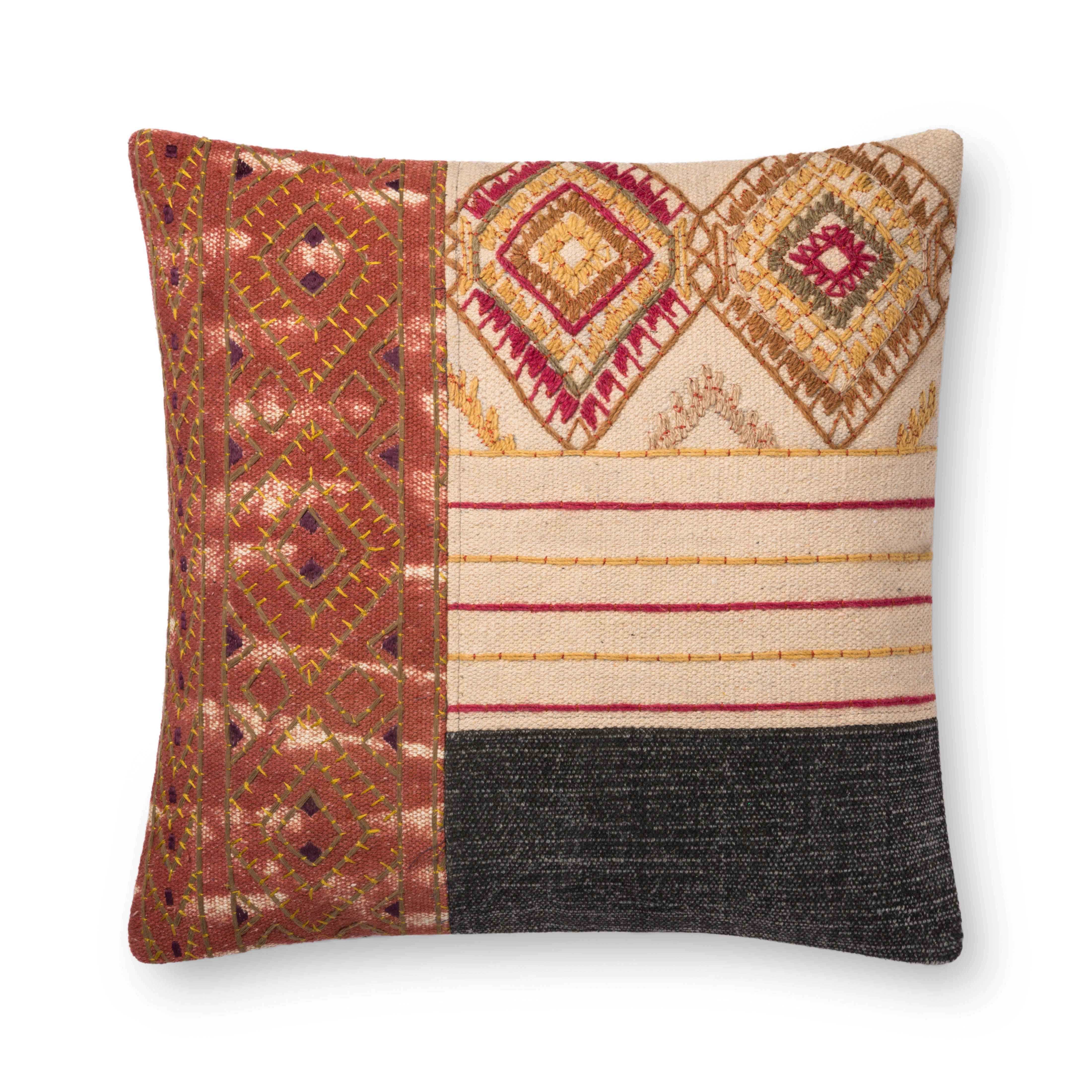 Loloi P0679 Rust/Grey 22" x 22" Cover with Down Pillow