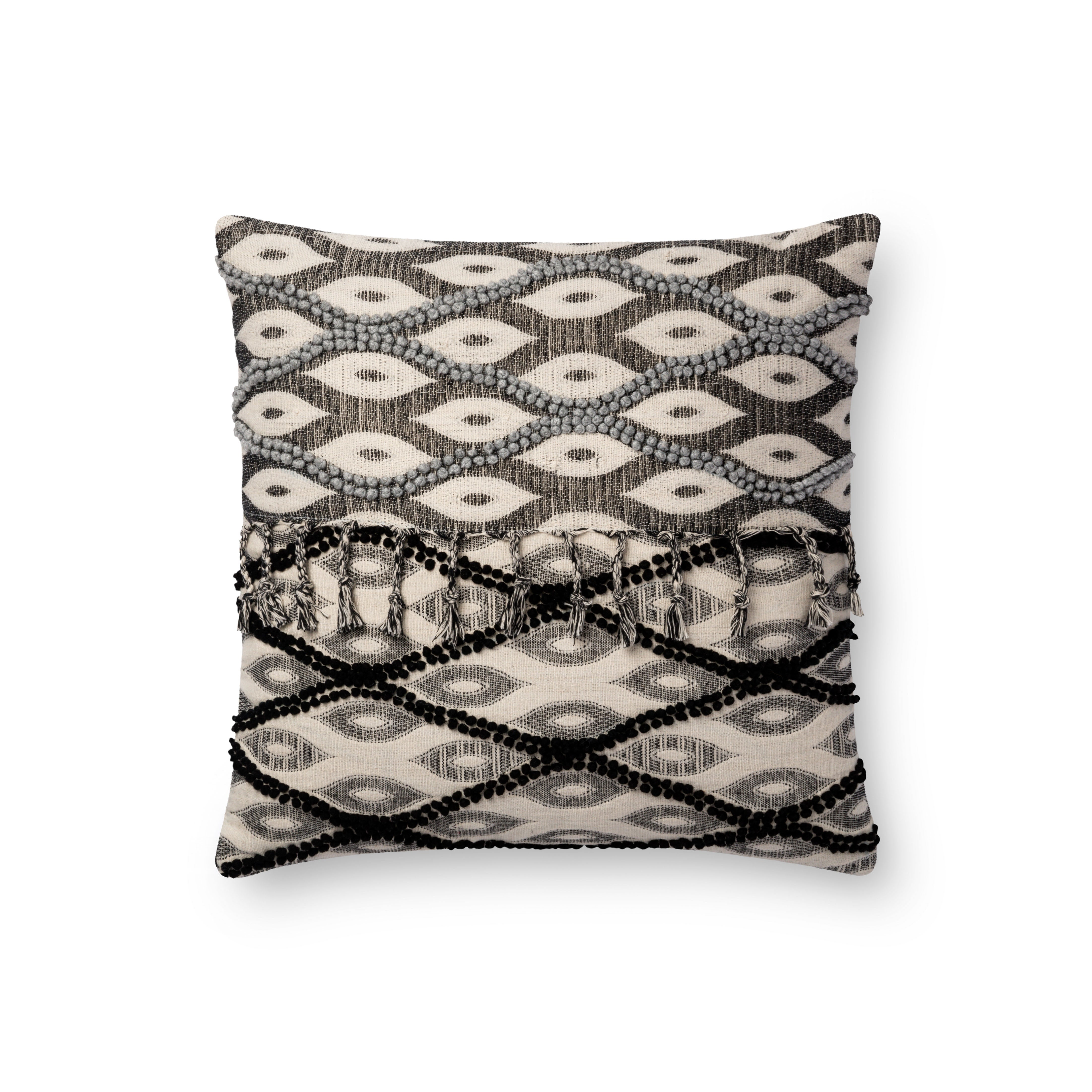 Loloi P0698 Black/White 18" x 18" Cover with Down Pillow