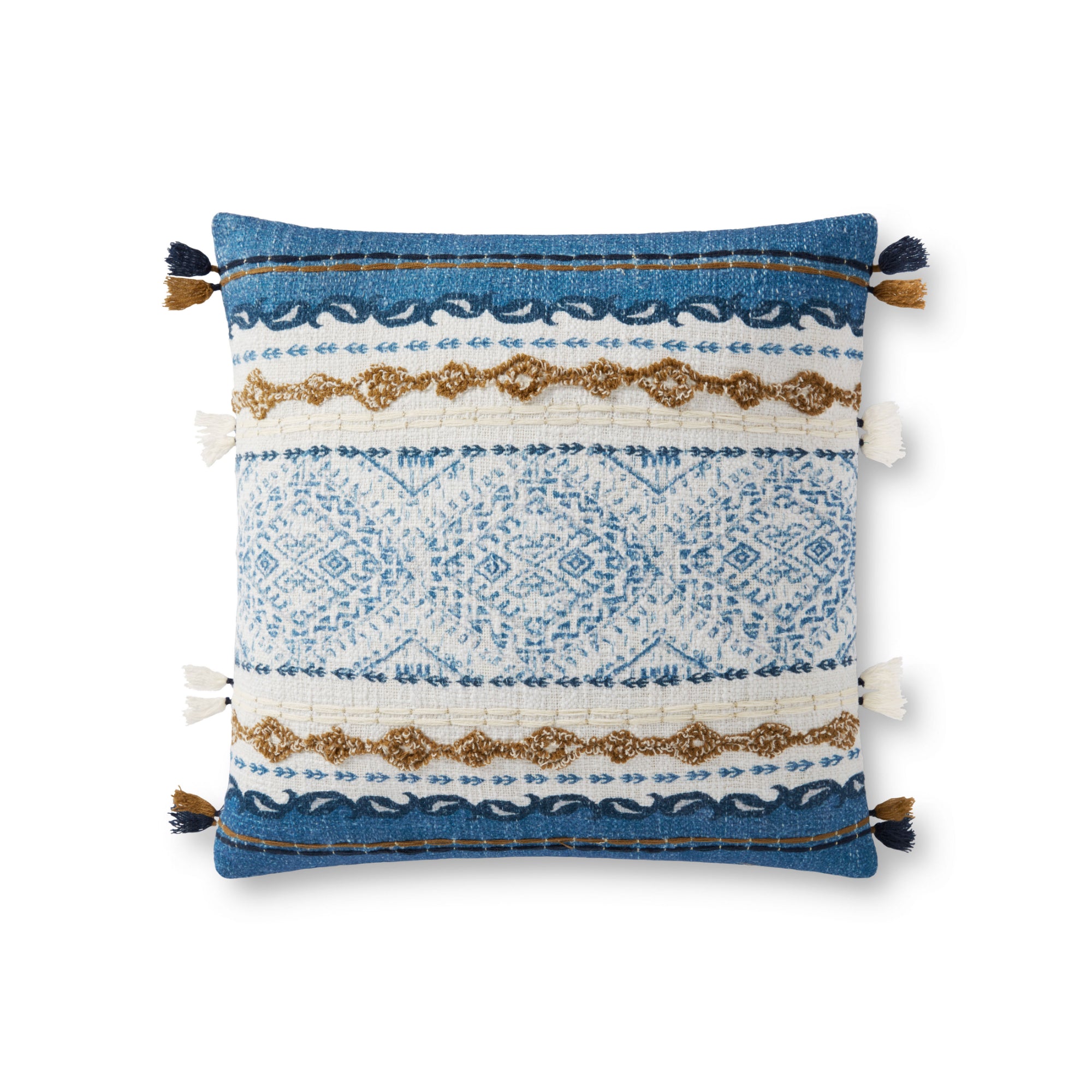 Loloi P0930 Blue/Natural 18" x 18" Cover with Down Pillow