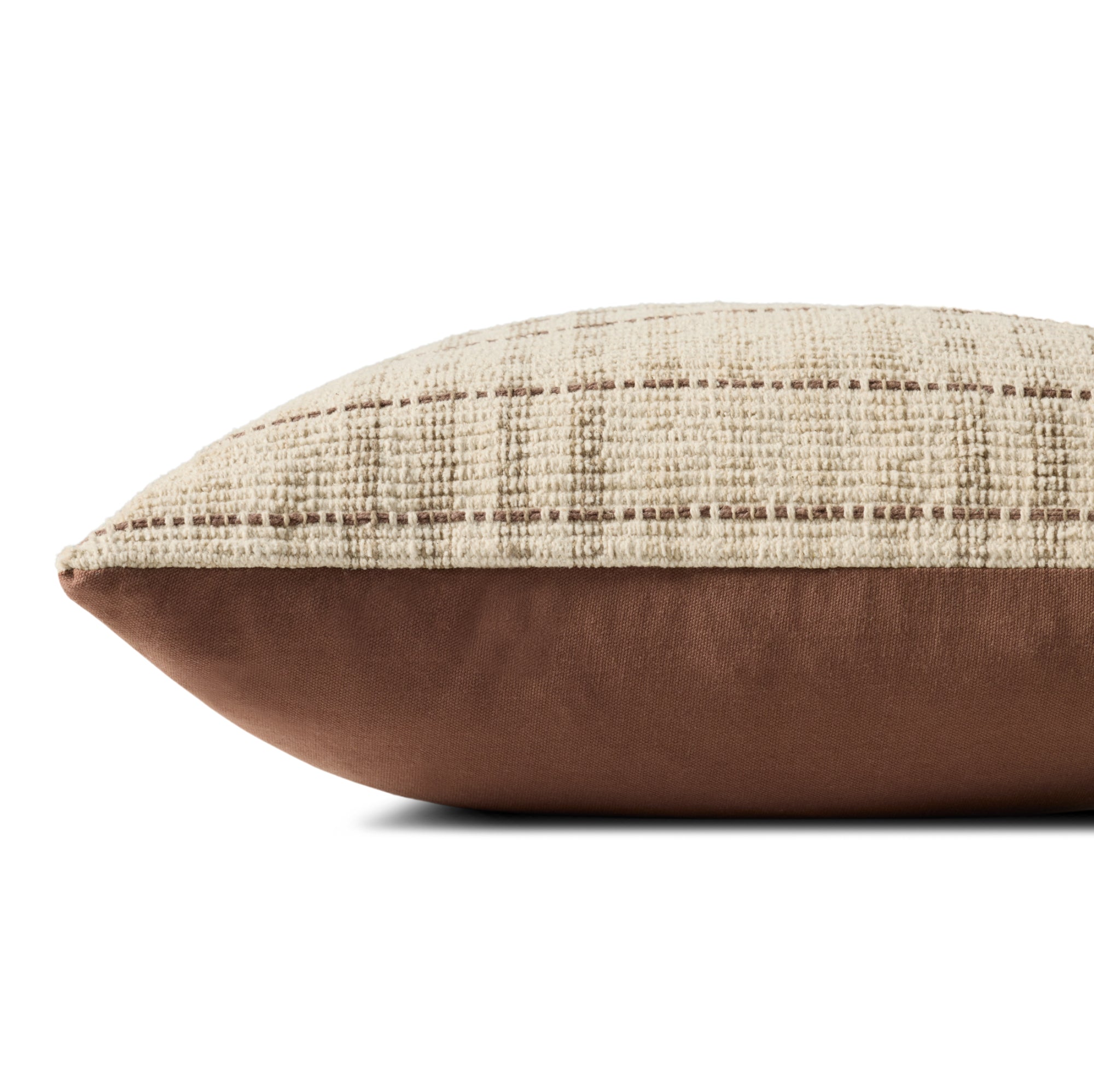 Chris Loves Julia x Loloi Vinnie Ivory/Brown 18" x 18" Cover with Down Pillow