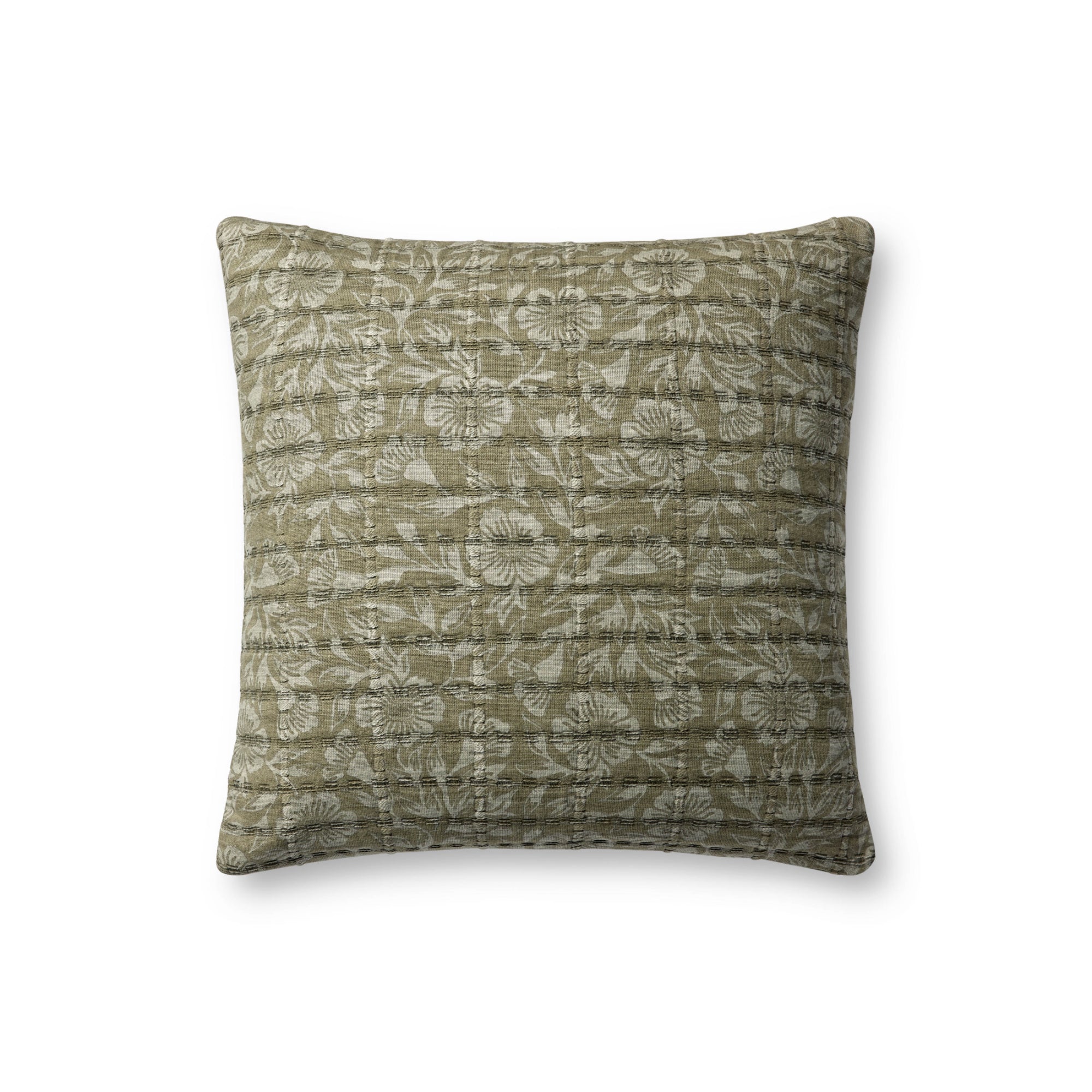 Jean Stoffer x Loloi PJS0024 Green/Grey 18'' x 18'' Cover with Down Pillow