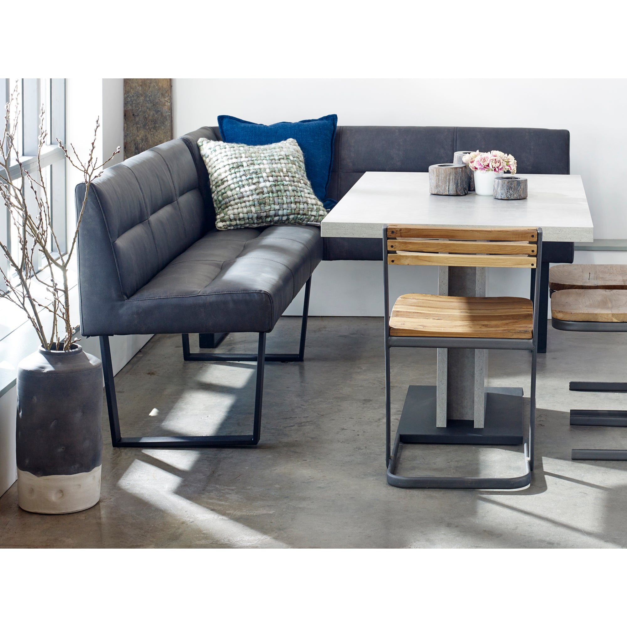 Hanlon Corner Bench Dark Grey Dining Benches Moe's    Four Hands, Mid Century Modern Furniture, Old Bones Furniture Company, Old Bones Co, Modern Mid Century, Designer Furniture, Furniture Sale, Warehouse Furniture Sale, Hanlon Corner Bench Dark Grey Sale, https://www.oldbonesco.com/
