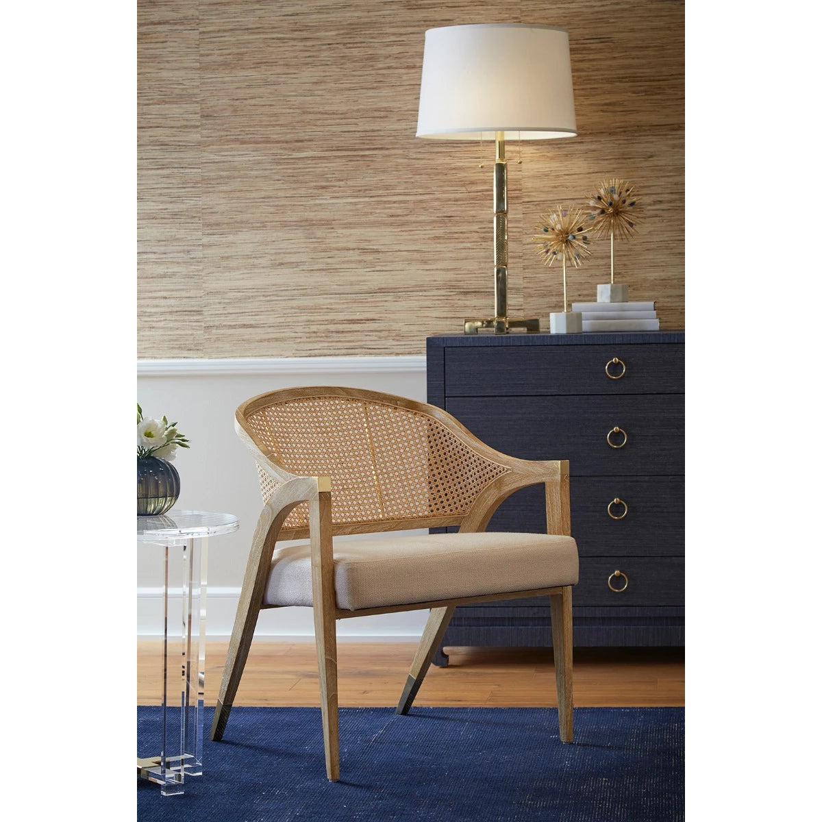 Edward Lounge Chair by Villa & House — natural-toned cerused mahogany and cane in a styled room setting.