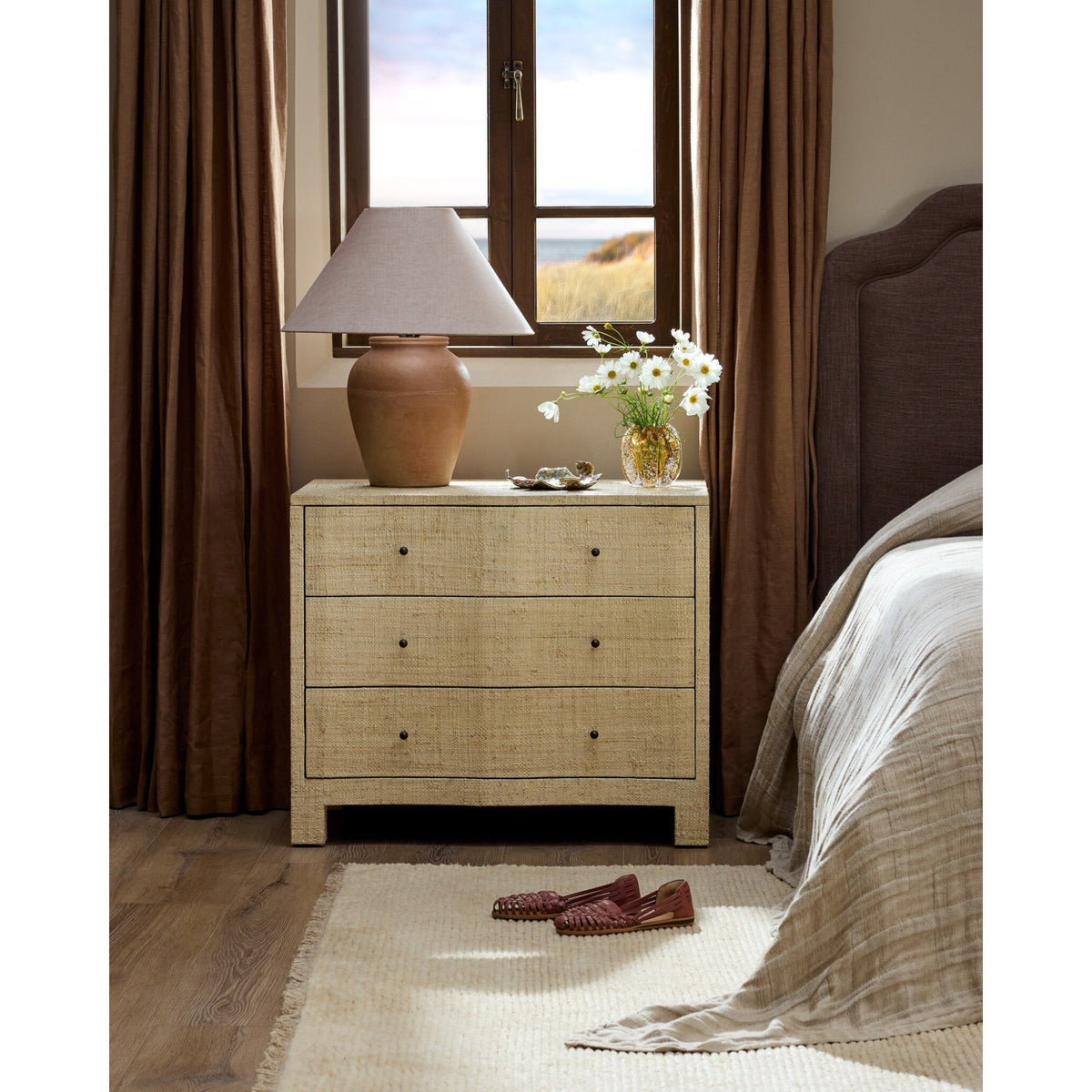 Hollis Nightstand - Natural Fleck Raffia by Four Hands, detail