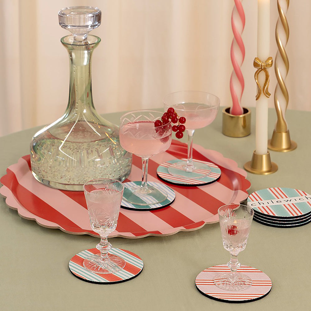 Festive Stripe Round Coasters - Set of 4