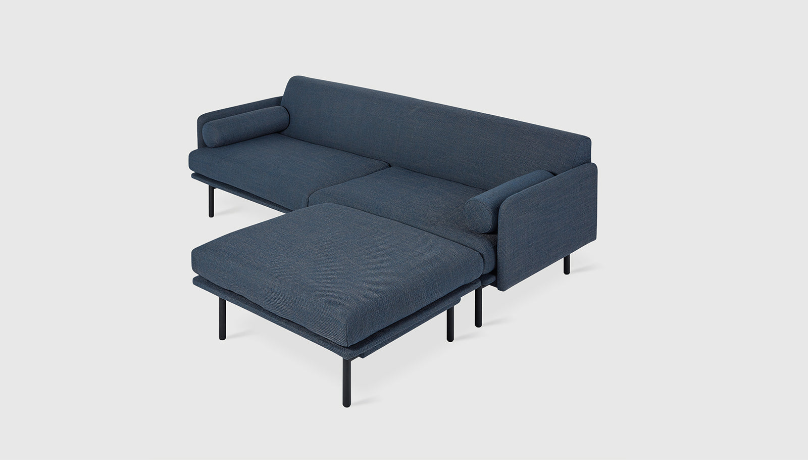 Foundry Bi-Sectional Hanson Navy / BlackSectional Soja Gus*  Hanson Navy Black  Four Hands, Mid Century Modern Furniture, Old Bones Furniture Company, Old Bones Co, Modern Mid Century, Designer Furniture, https://www.oldbonesco.com/