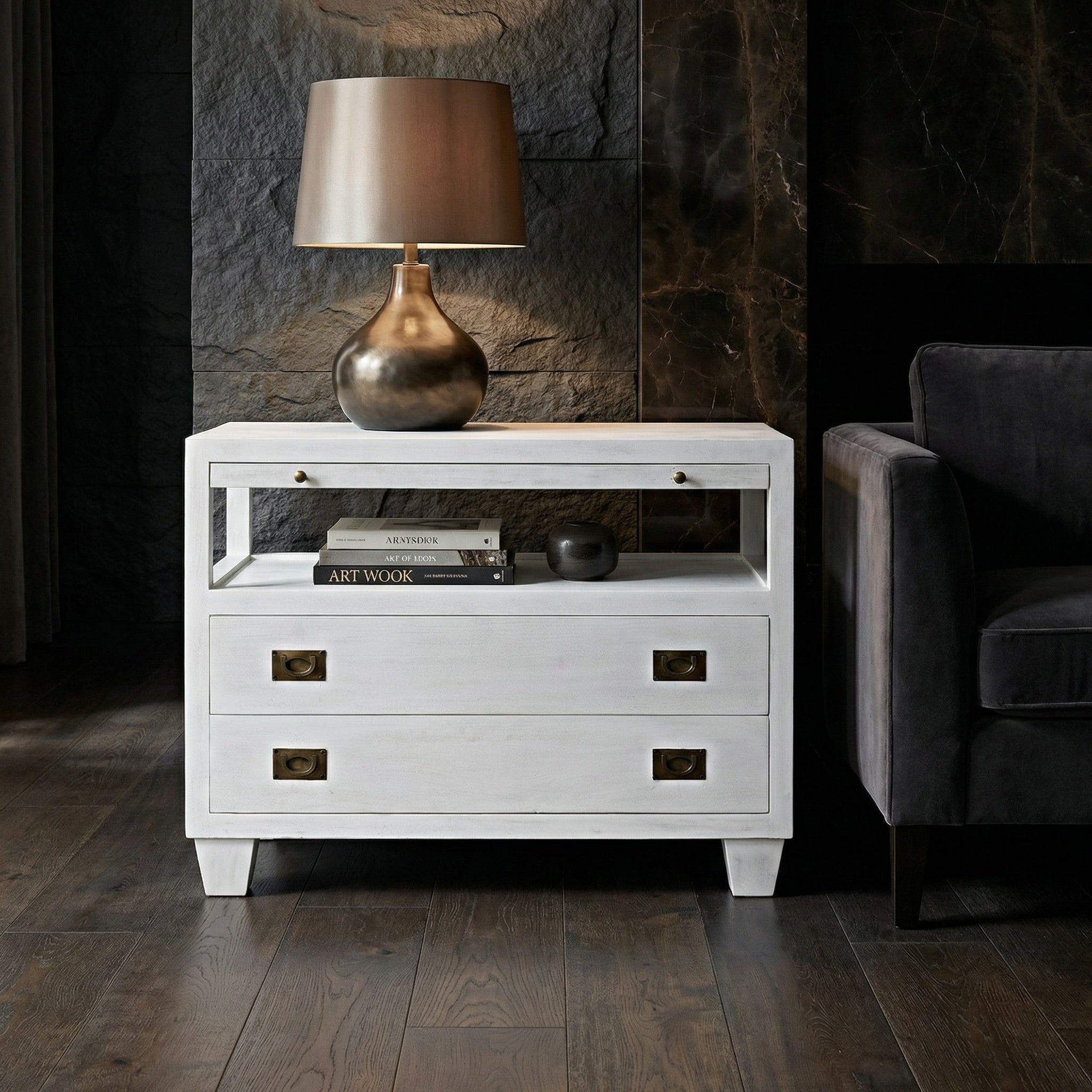 2-Drawer Side Table with Sliding Tray
