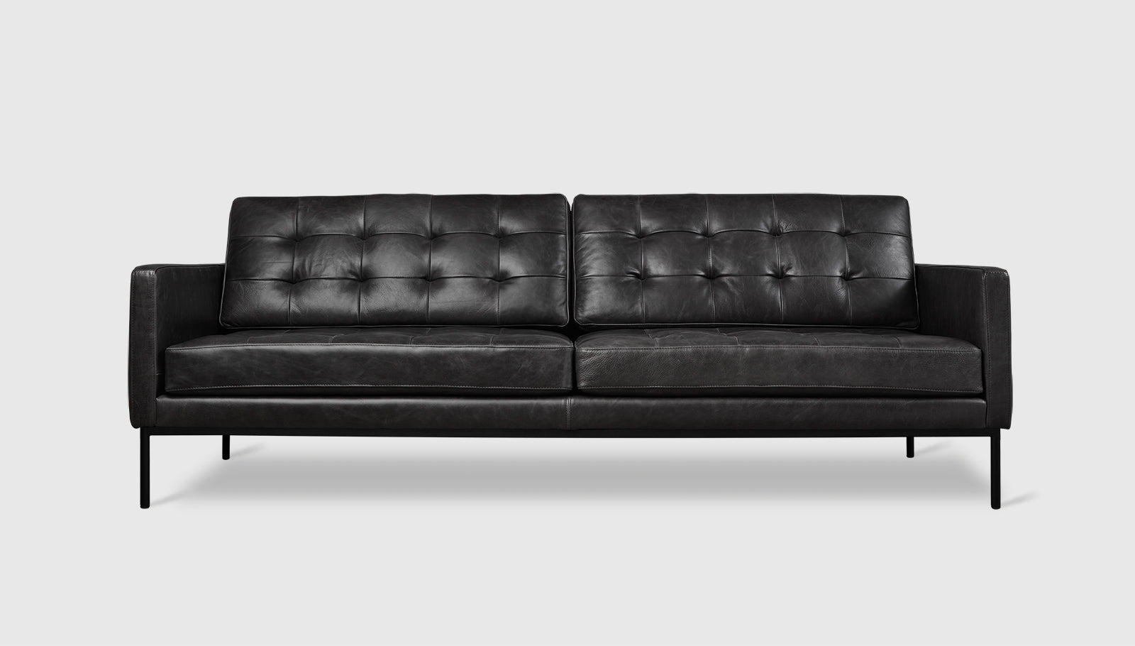 Towne Sofa Saddle Black Leather / BlackSofa Gus*  Saddle Black Leather Black  Four Hands, Mid Century Modern Furniture, Old Bones Furniture Company, Old Bones Co, Modern Mid Century, Designer Furniture, https://www.oldbonesco.com/