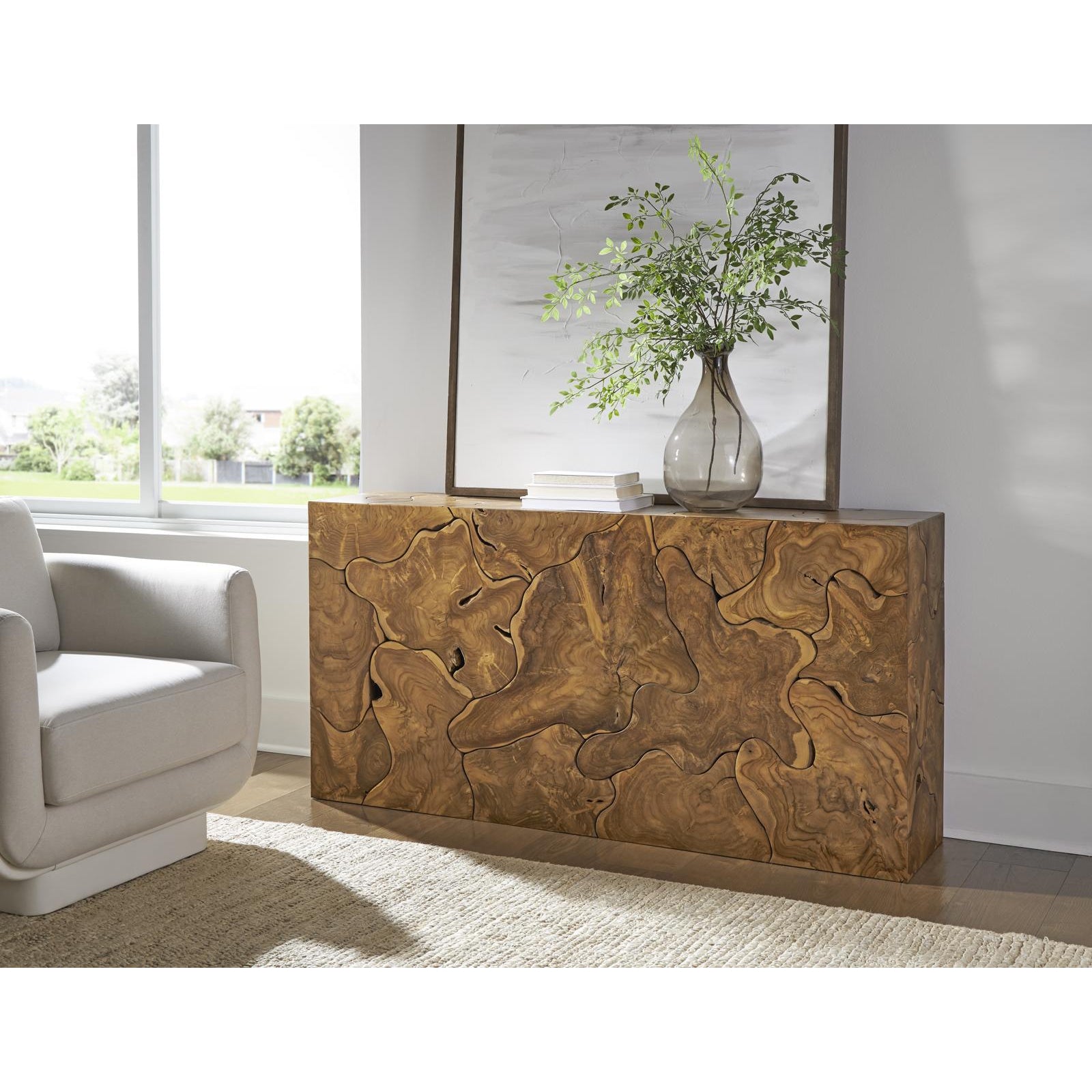 Teak Slice Console Table