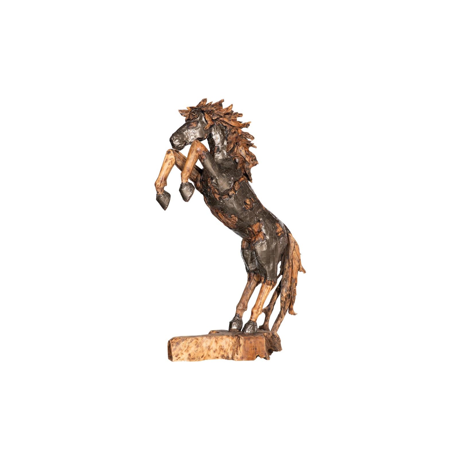 Mustang Rearing Horse Armored Sculpture - Natural Bronze