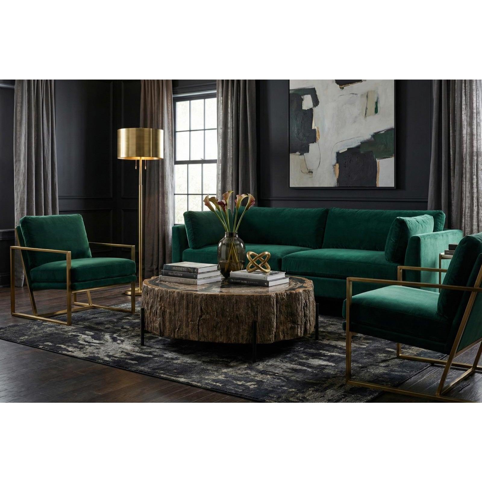 Chaka Petrified Coffee Table with Black Legs