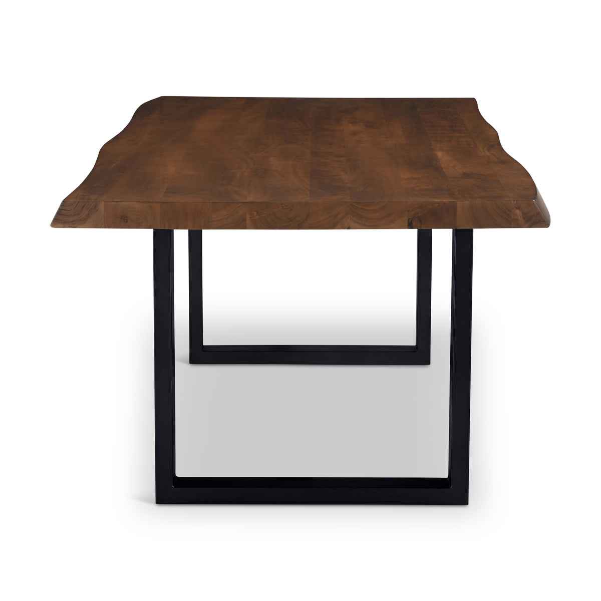 Brooks Dining Table - U Base by Urbia — centered end view of the warm brown tabletop and U-shaped base