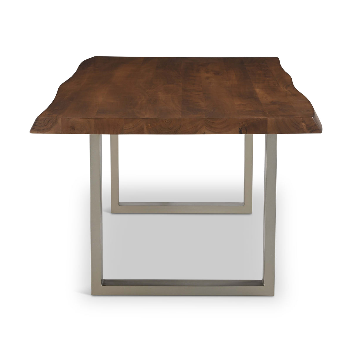 Brooks Dining Table - U Base by Urbia — centered end view of the warm brown tabletop and light U-shaped base