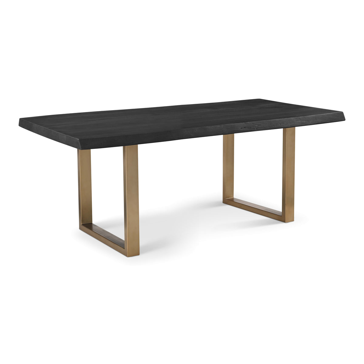 Brooks Dining Table - U Base by Urbia, 79-inch Ebonized color with Brass base, three-quarter view