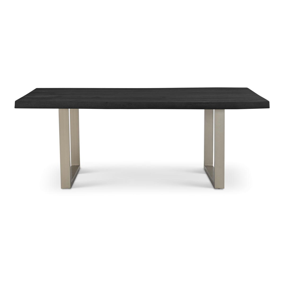 Brooks Dining Table - U Base by Urbia — side profile with a near-black acacia tabletop and light U-shaped supports