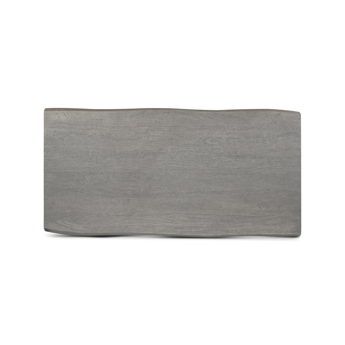 Brooks Dining Table - U Base by Urbia — overhead close view of the gray-toned acacia tabletop with organic edges