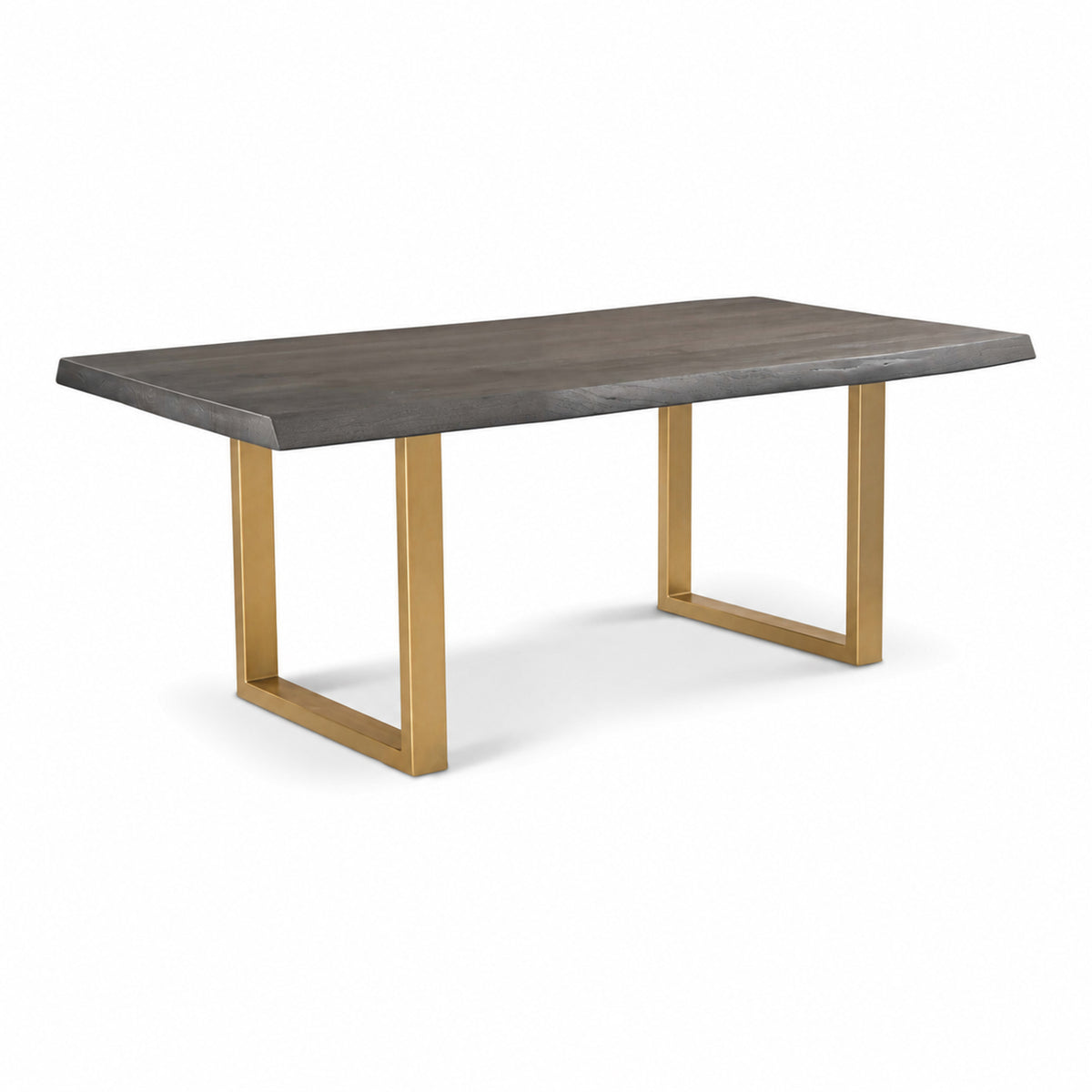 Brooks Dining Table - U Base by Urbia, 79-inch Sandblasted Grey color with Brass base, three-quarter view