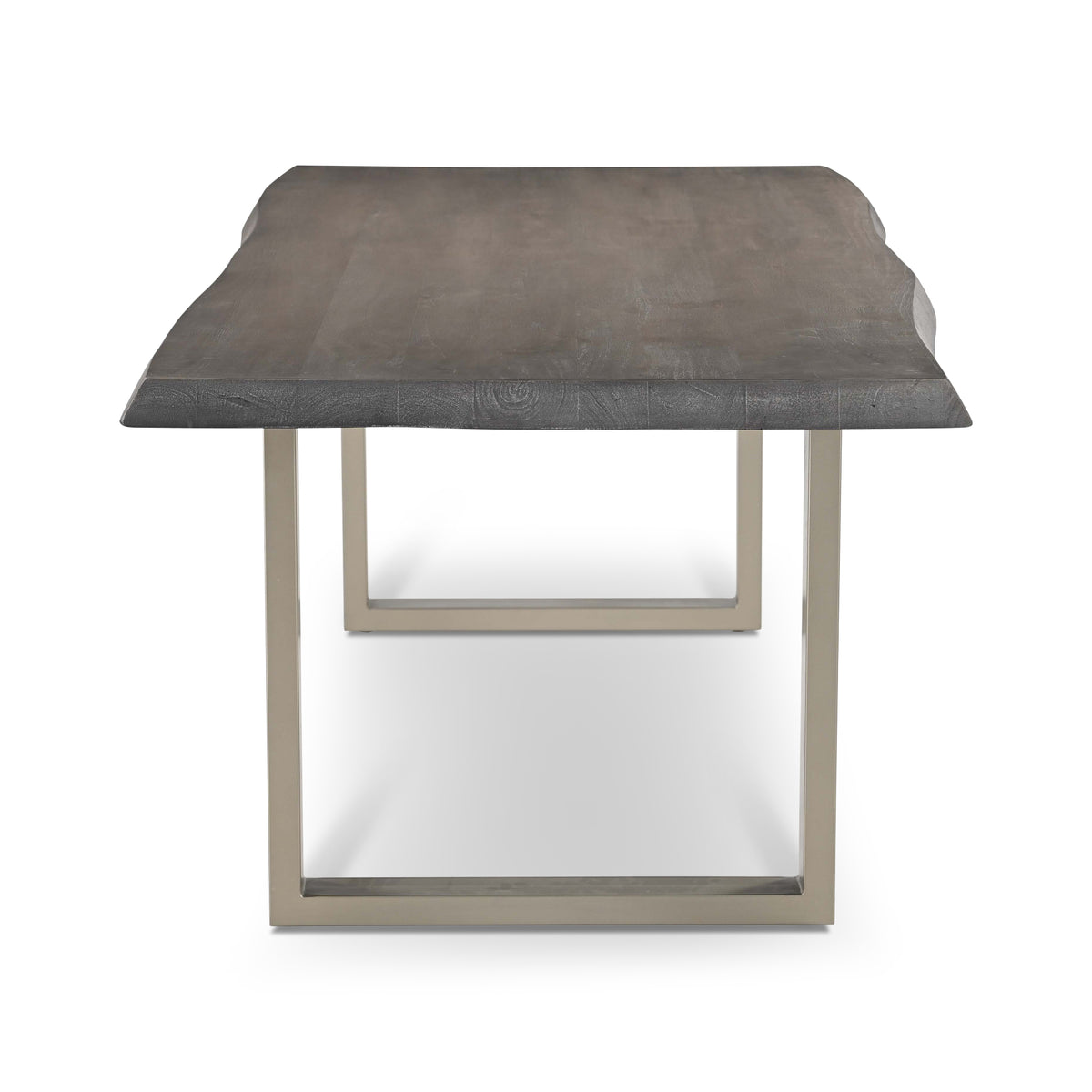Brooks Dining Table - U Base by Urbia — end view highlighting the dark tabletop and rectangular light metal base
