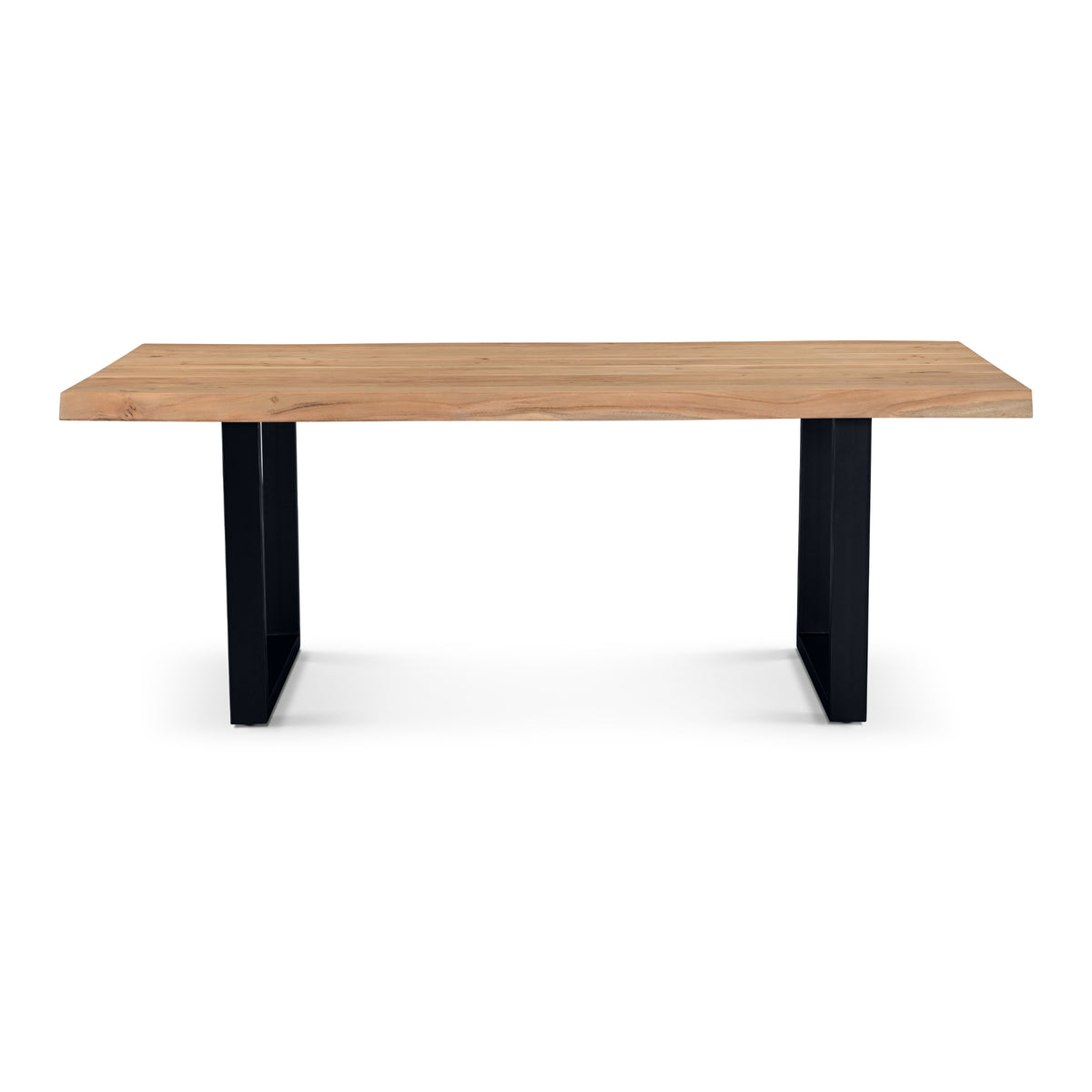 Brooks Dining Table - U Base by Urbia — straight-on front profile with solid acacia top and black U-shaped metal base