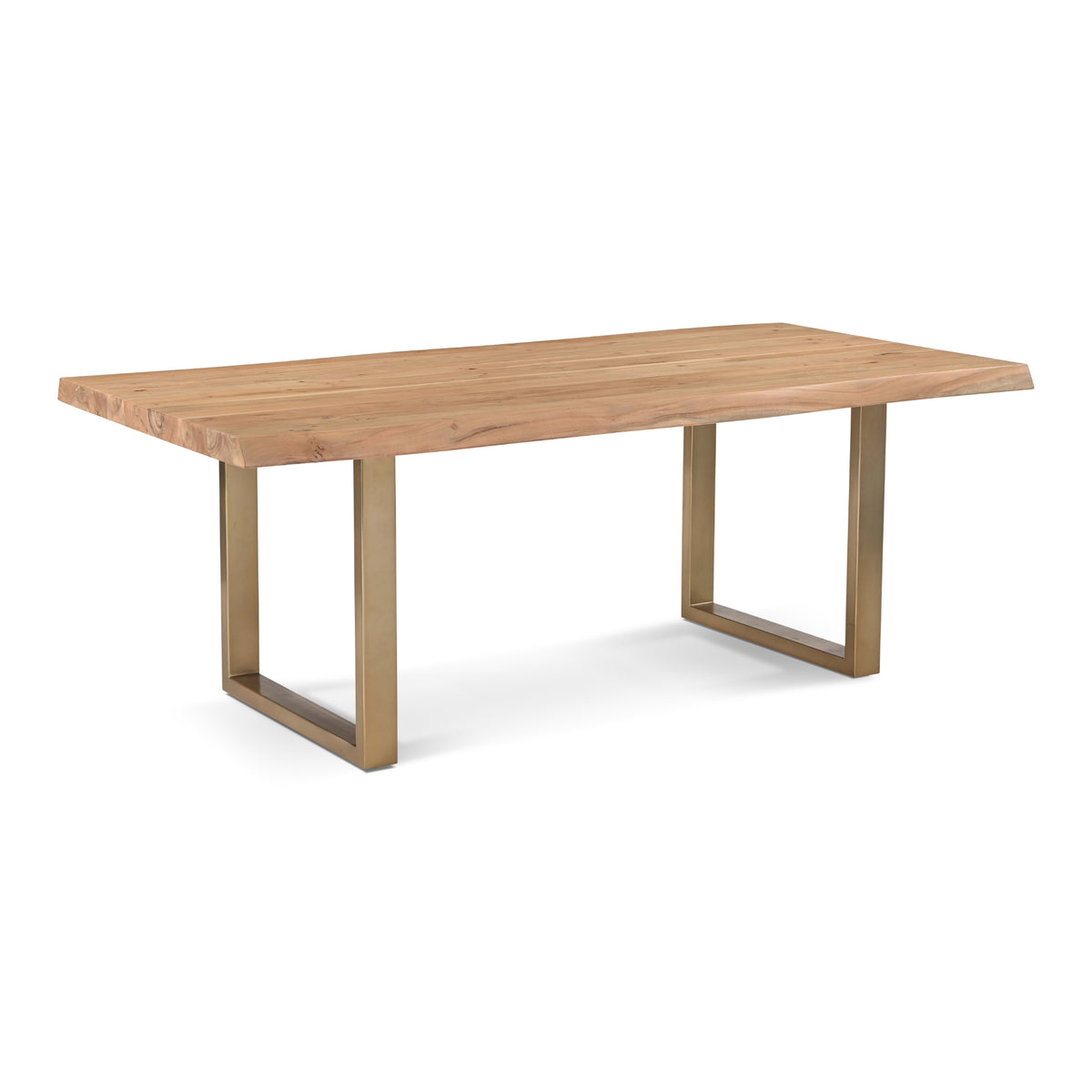 Brooks Dining Table - U Base by Urbia, 79-inch Teak color with Brass base, three-quarter view