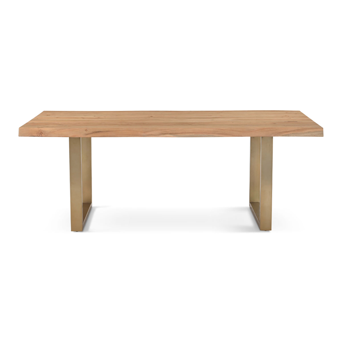 Brooks Dining Table - U Base by Urbia — side profile with a warm natural-toned acacia top and warm-toned U-shaped supports
