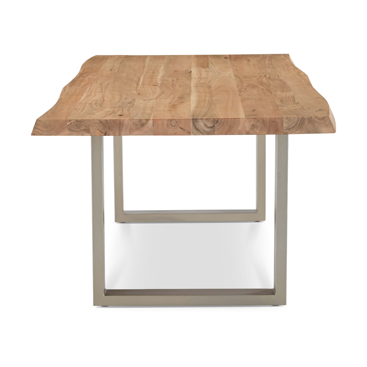 Brooks Dining Table - U Base by Urbia — centered end view of the warm acacia tabletop and light U-shaped base